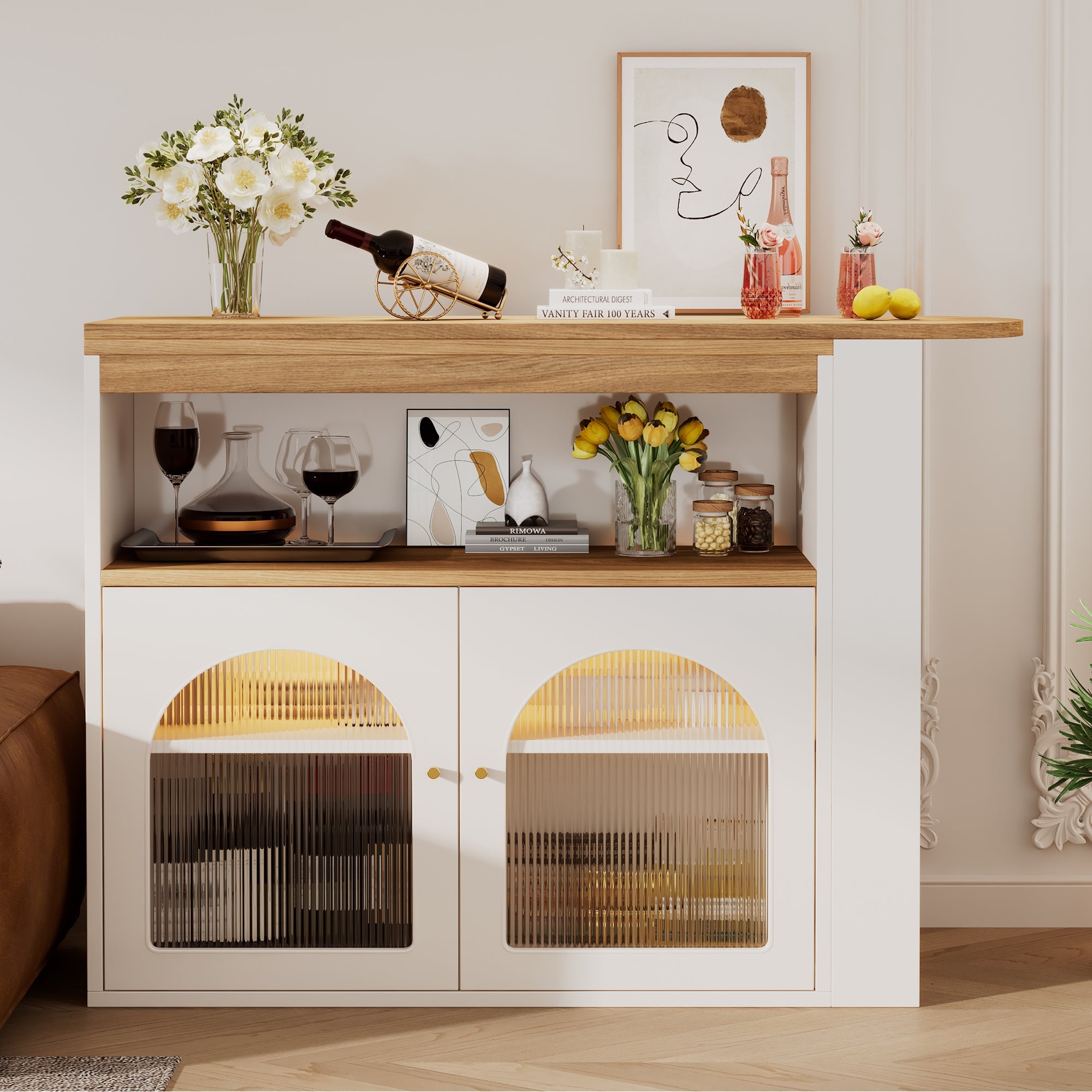 Logidon Uitschuifbare bartafel met opbergruimte 138-193 cm wit