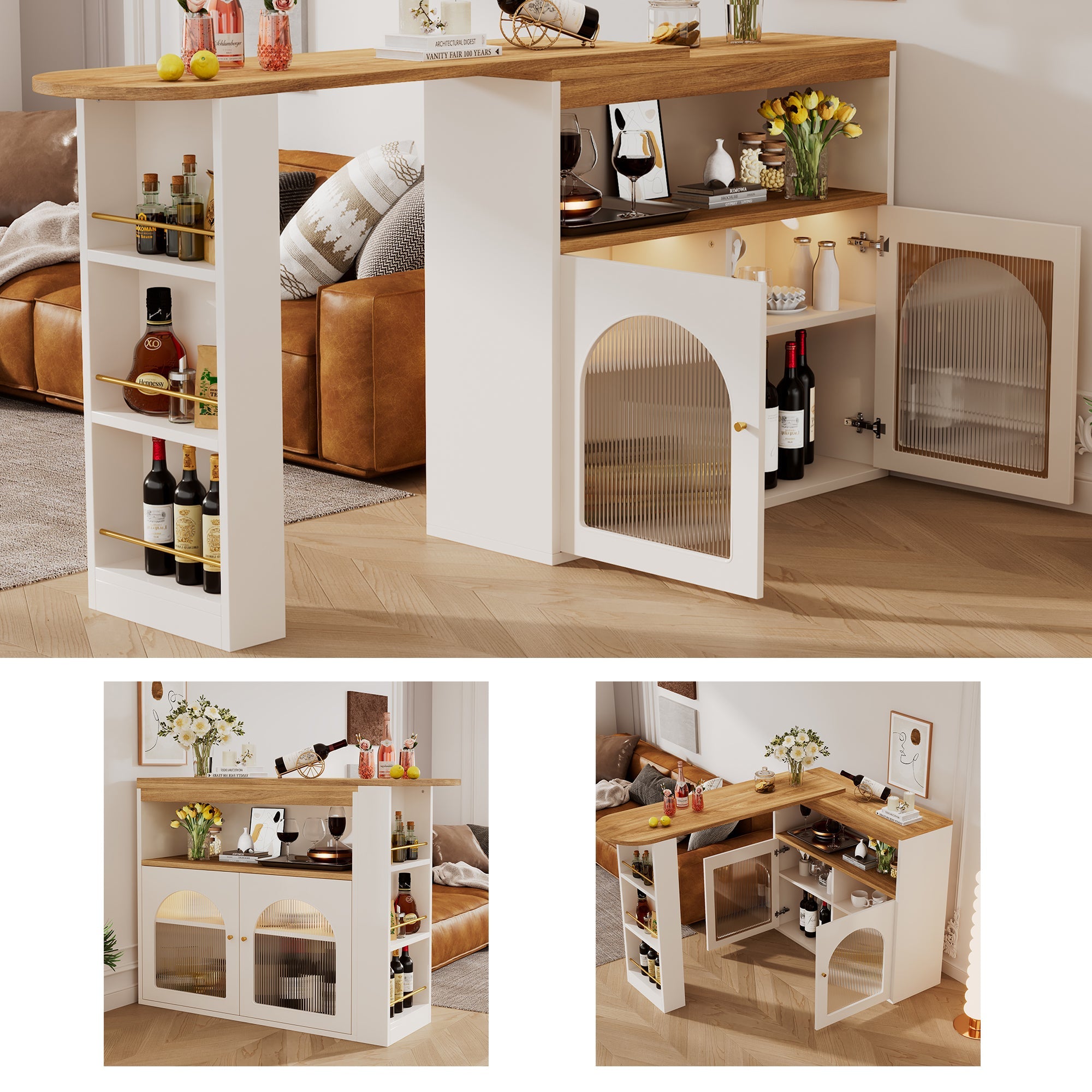 Logidon Uitschuifbare bartafel met opbergruimte 138-193 cm wit