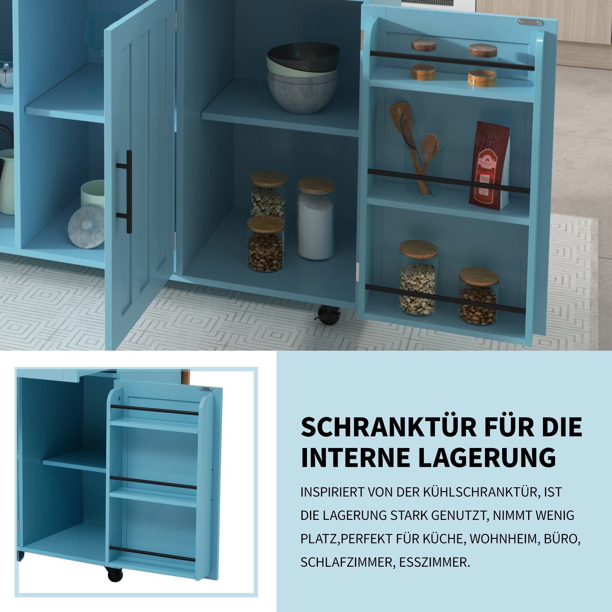 Logidon Restauratiewagen Dressoir Blauw 129x46(71)x91,5 cm met aanschuiftafel