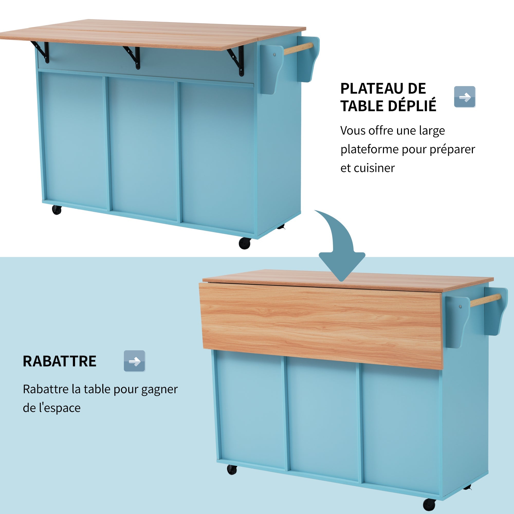 Logidon Restauratiewagen Dressoir Blauw 129x46(71)x91,5 cm met aanschuiftafel
