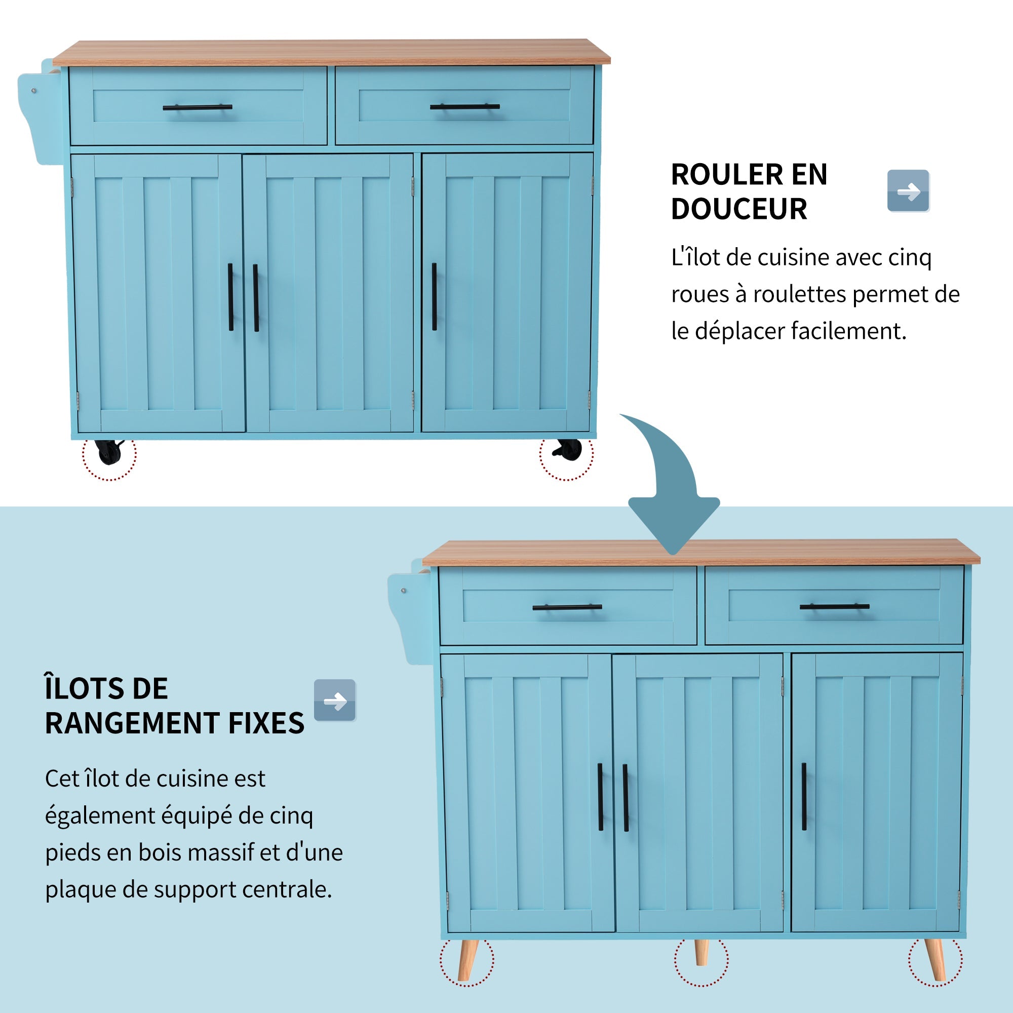 Logidon Restauratiewagen Dressoir Blauw 129x46(71)x91,5 cm met aanschuiftafel