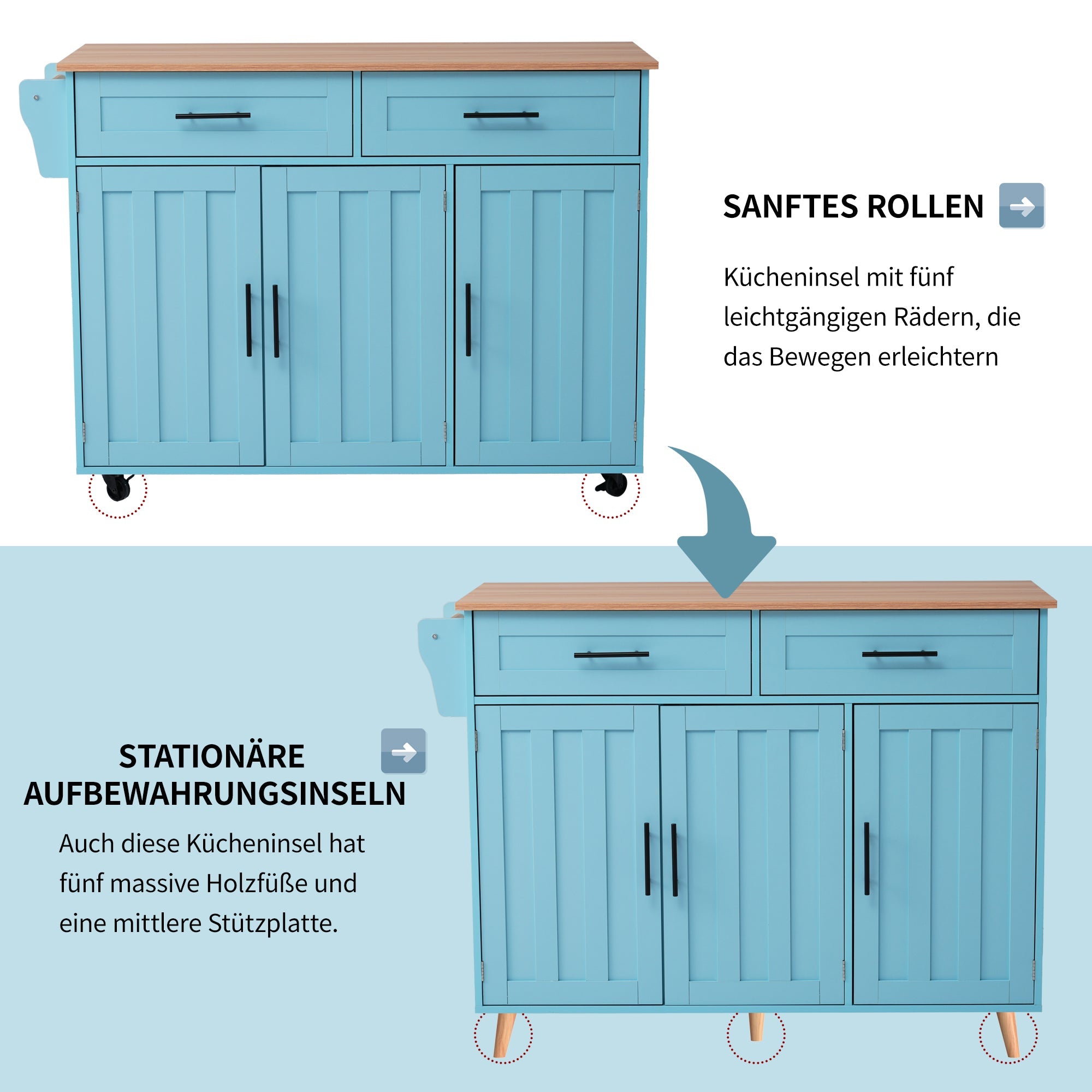 Logidon Restauratiewagen Dressoir Blauw 129x46(71)x91,5 cm met aanschuiftafel