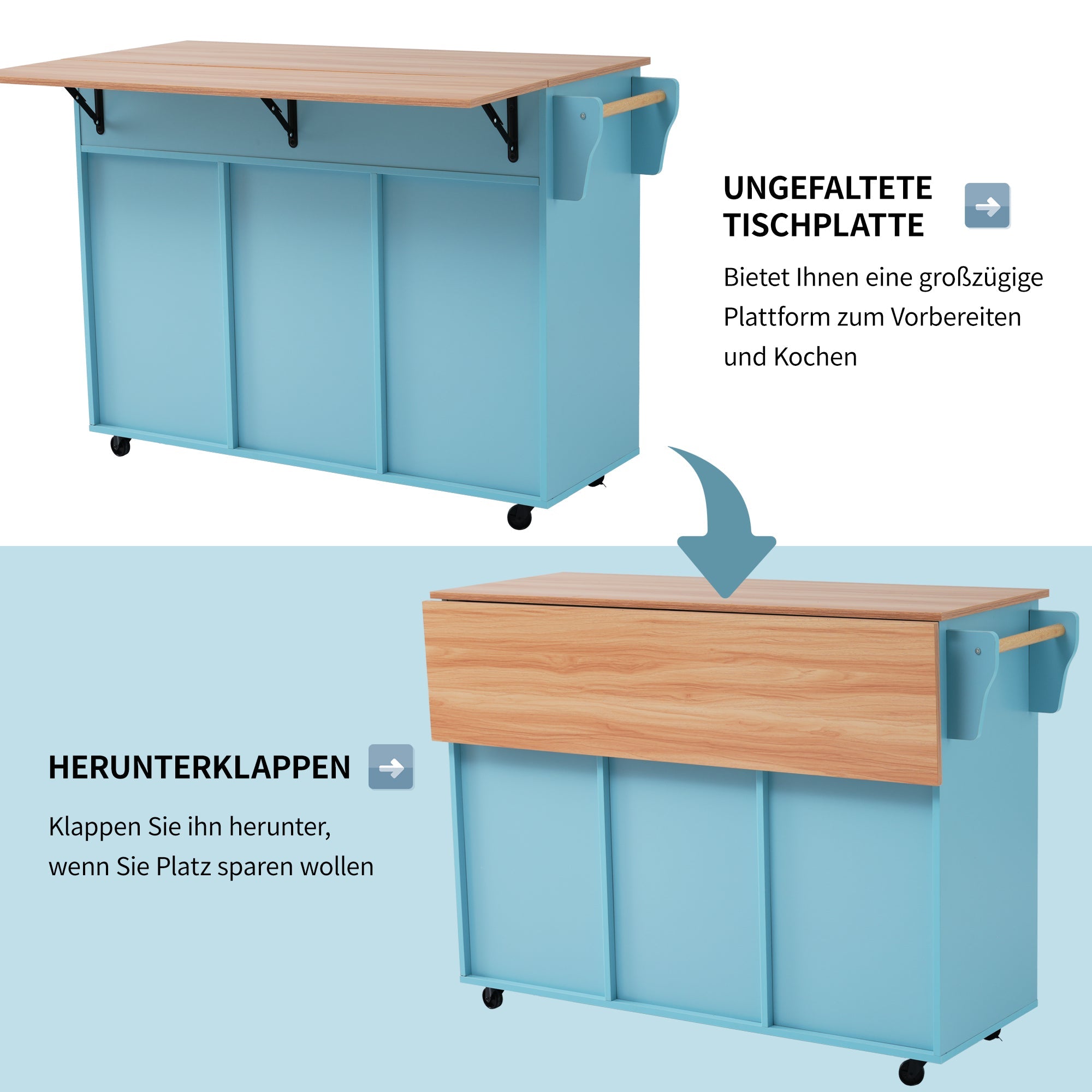 Logidon Restauratiewagen Dressoir Blauw 129x46(71)x91,5 cm met aanschuiftafel