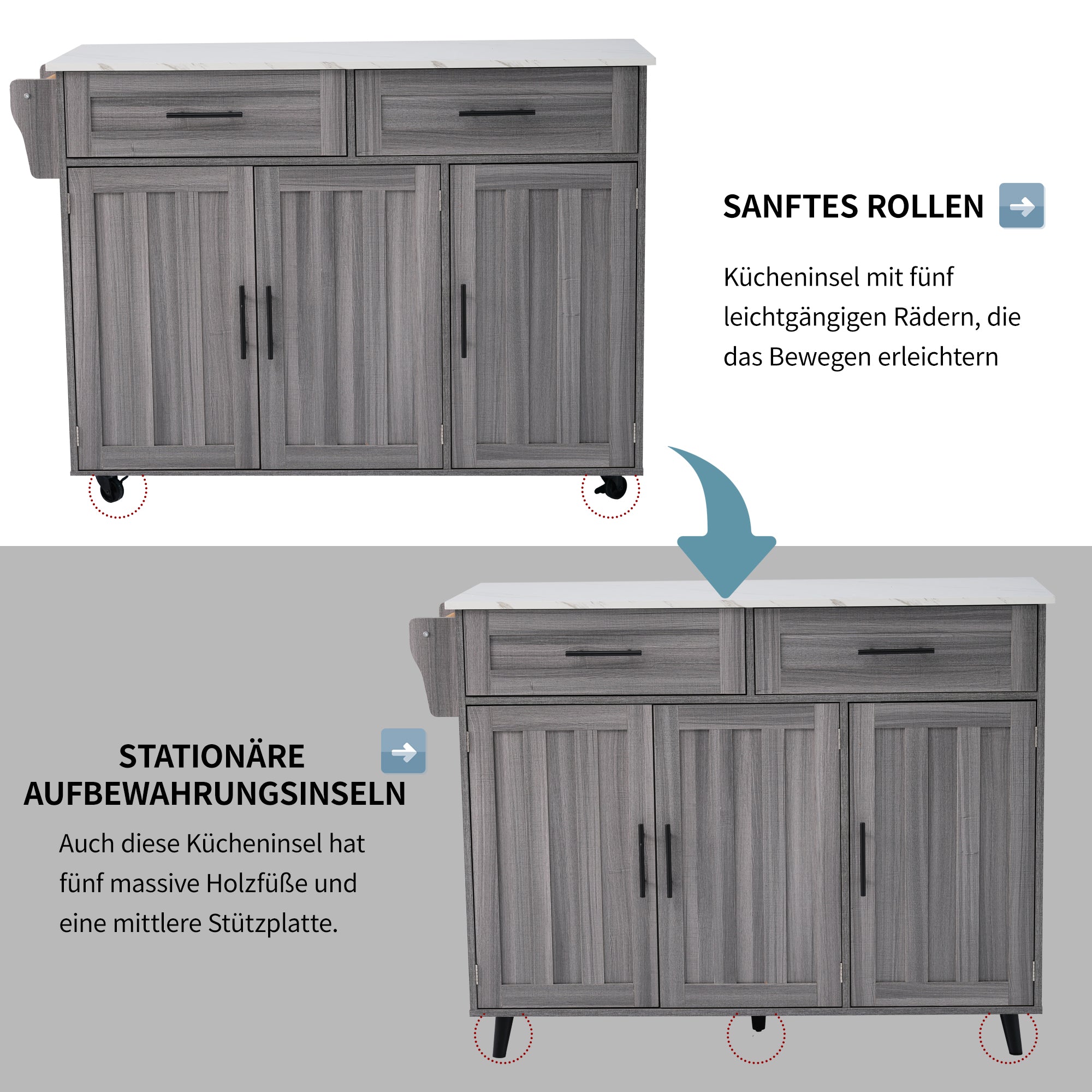 Logidon Eettafel Trolley Met Opklapbaar Blad 129x46x91,5 Wit Kaki Grijs