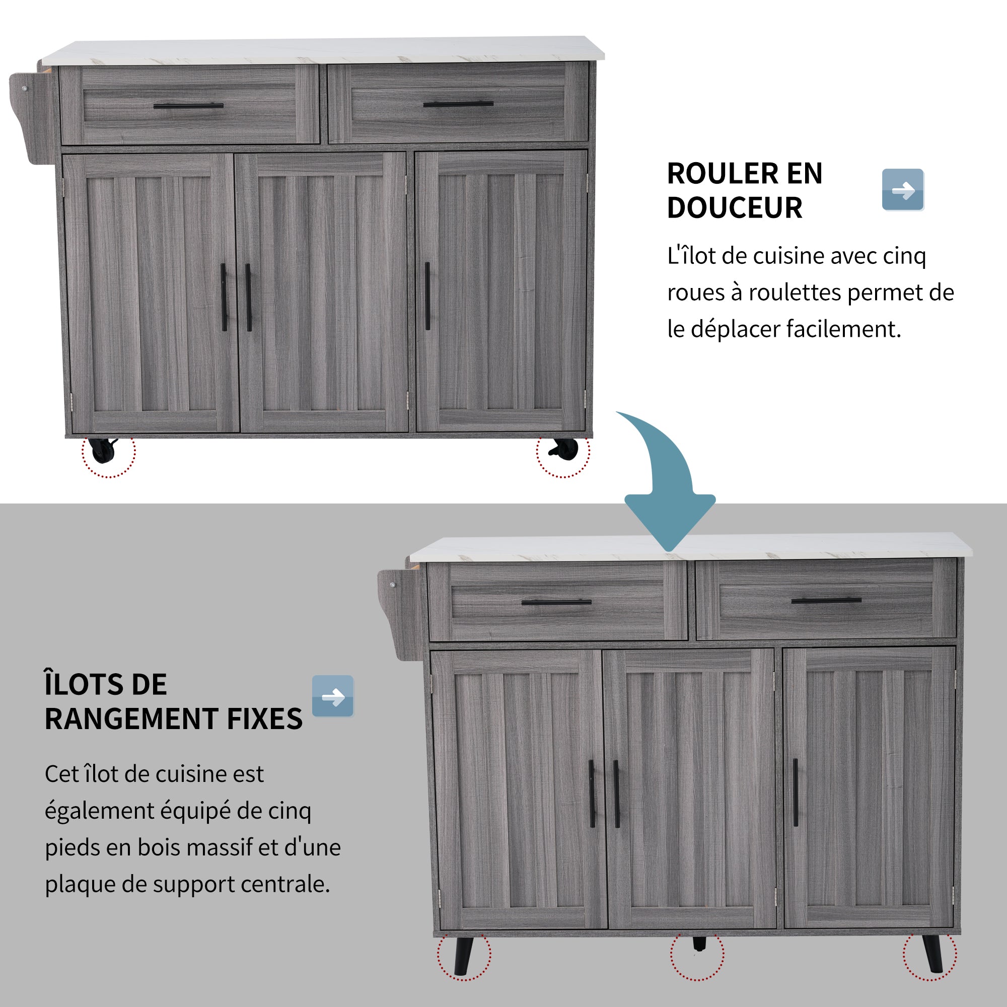 Logidon Eettafel Trolley Met Opklapbaar Blad 129x46x91,5 Wit Kaki Grijs