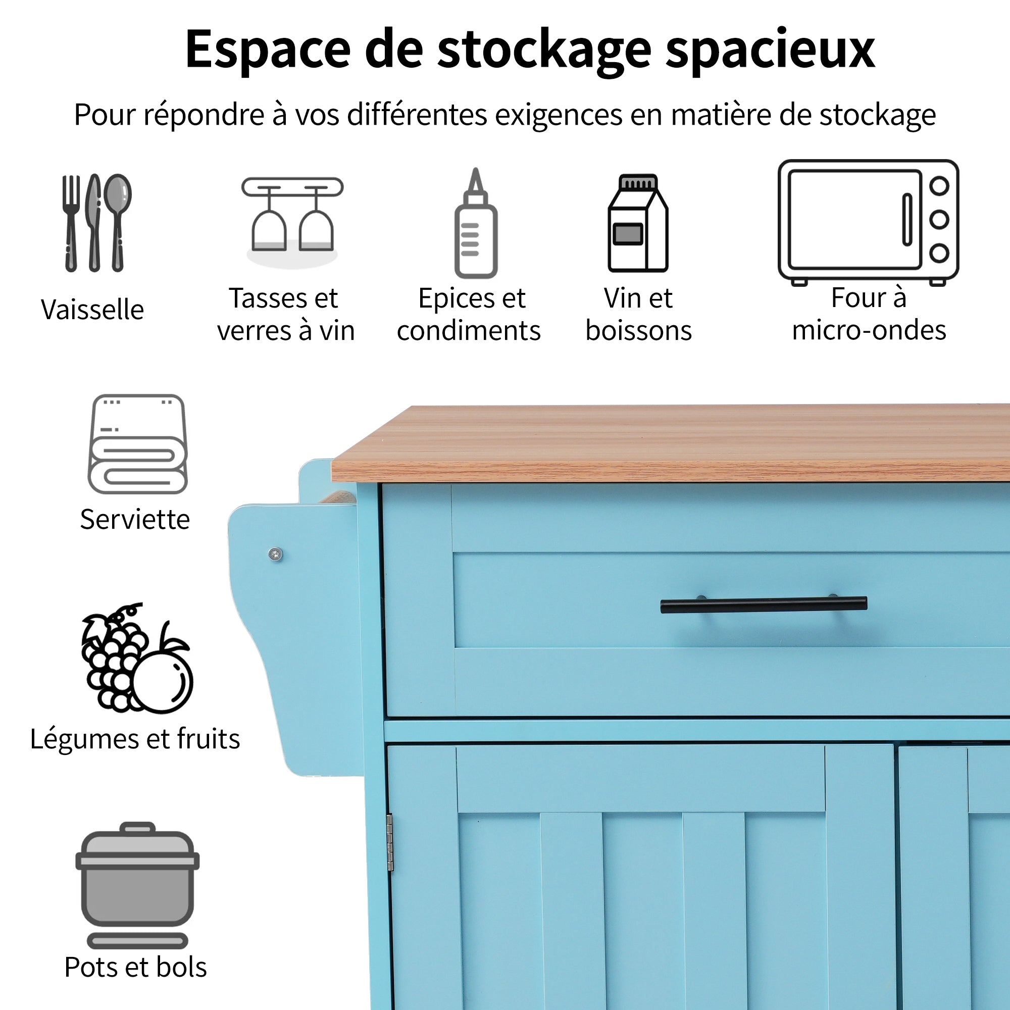 Logidon Restauratiewagen Dressoir Blauw 129x46(71)x91,5 cm met aanschuiftafel