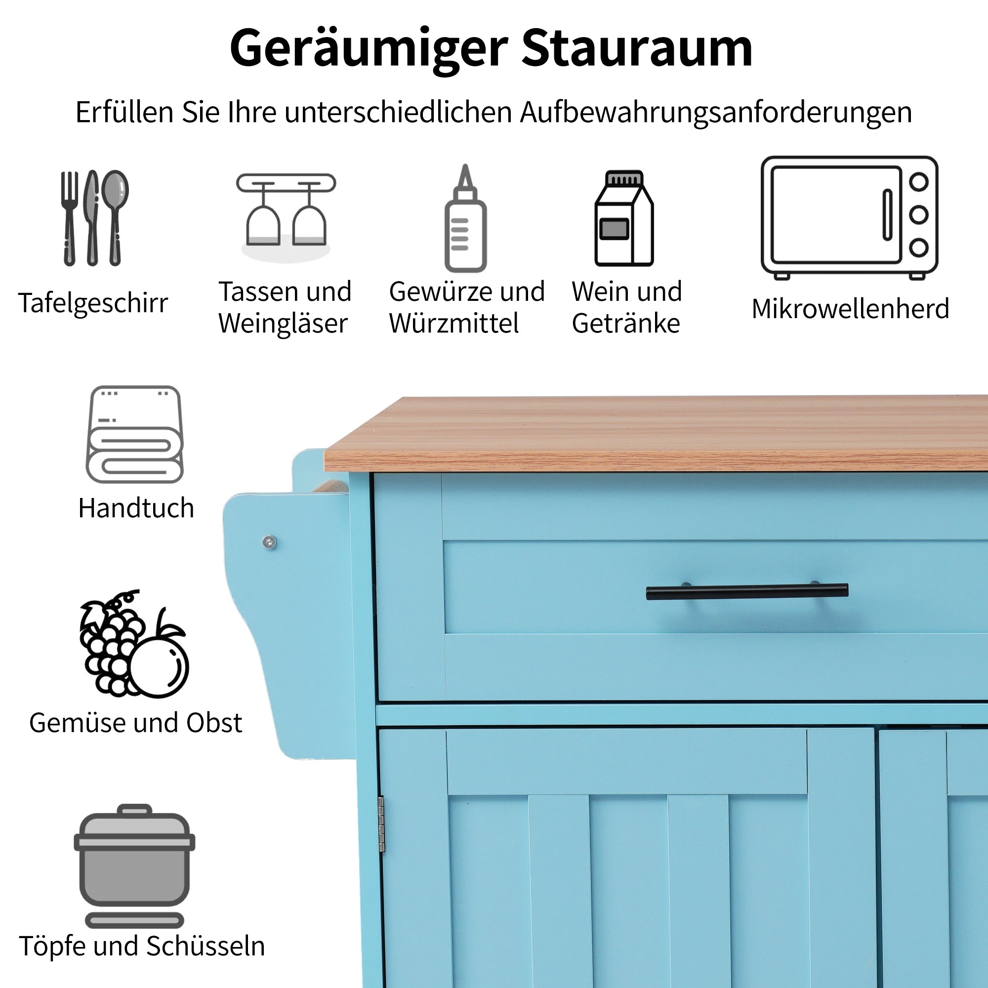 Logidon Restauratiewagen Dressoir Blauw 129x46(71)x91,5 cm met aanschuiftafel