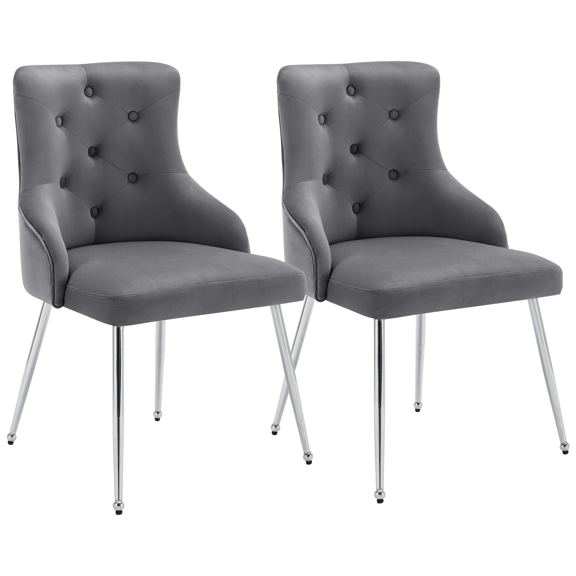 Logidon Set of 2 Gray Velvet Dining Chairs with Lumbar Cushions