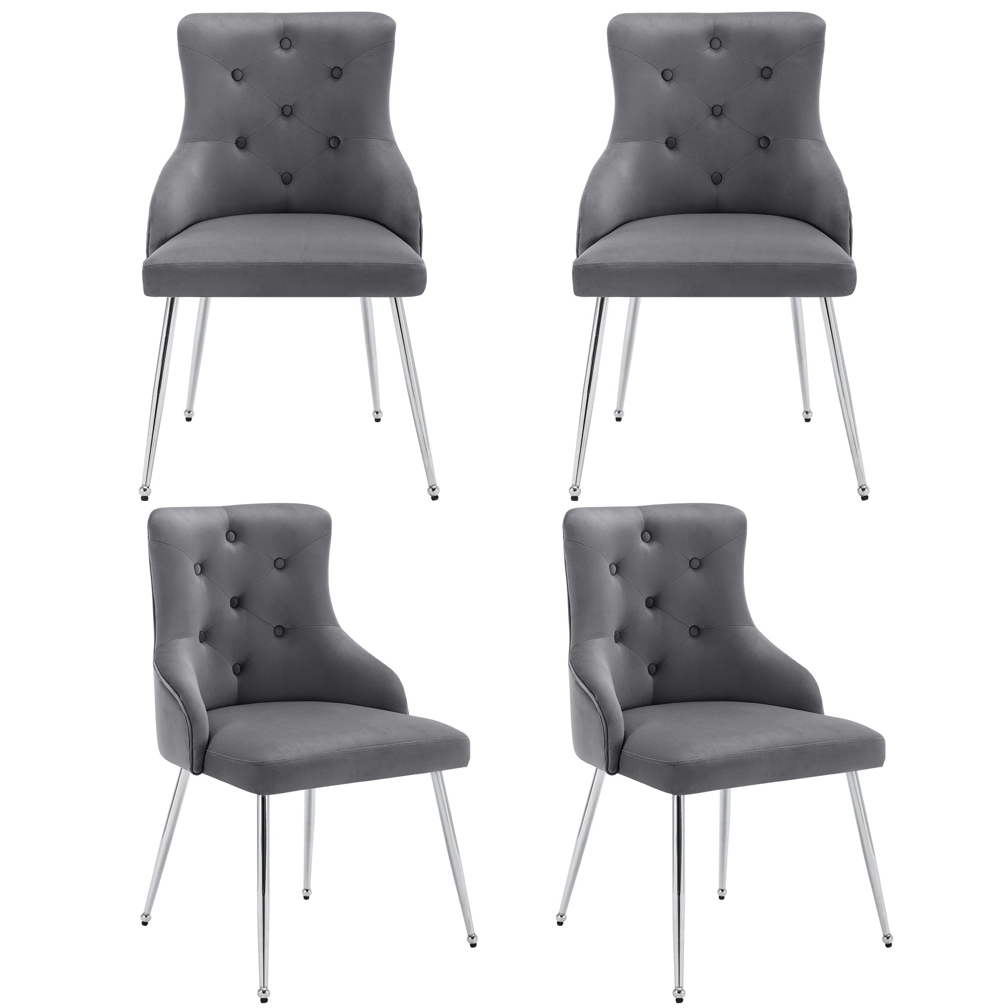 Logidon Set of 4 Dining Room Chairs Button Pattern Padded Chairs Gray