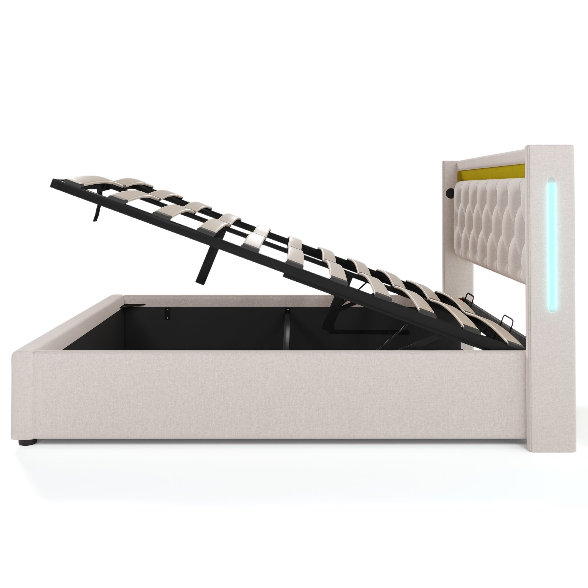 Logidon upholstered bed 140x200 Beige Velvet LED storage space USB-C