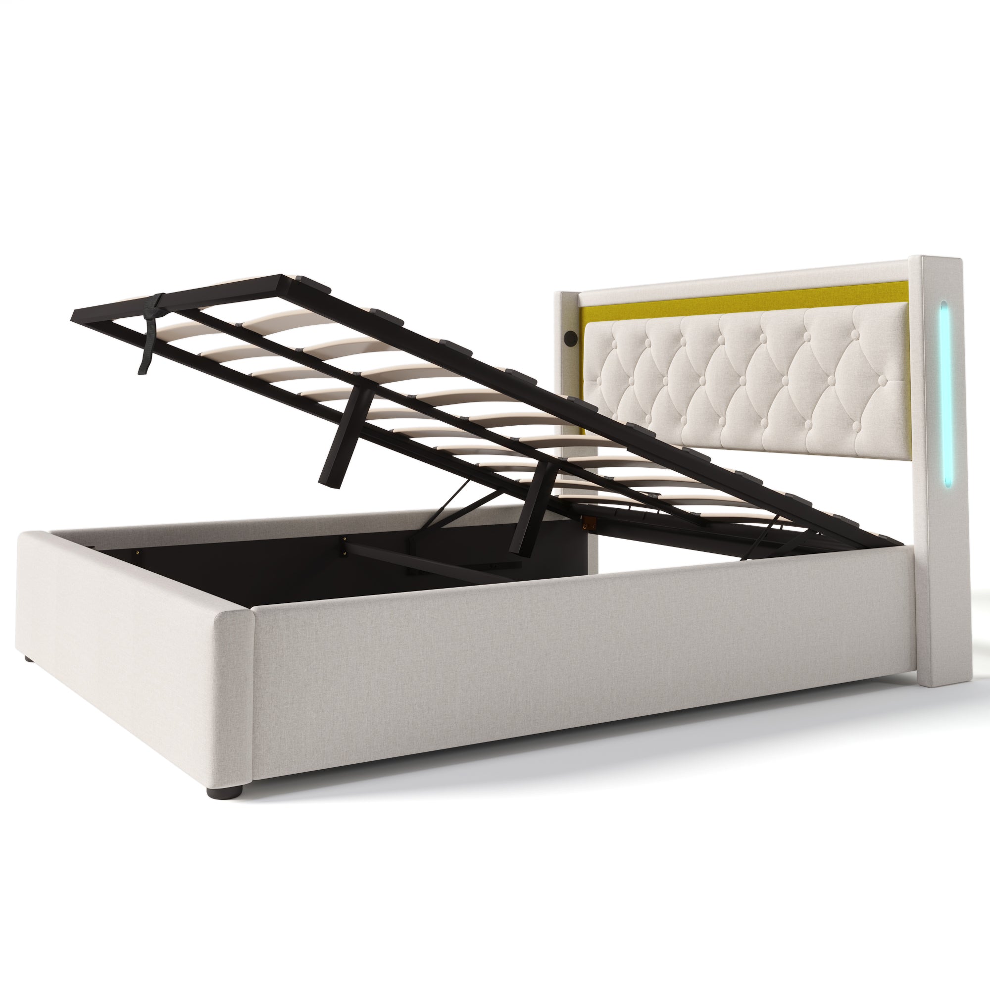 Logidon upholstered bed 140x200 Beige Velvet LED storage space USB-C