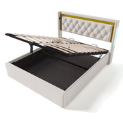 Logidon LED gestoffeerd bed beige 160x200 tweepersoonsbed met opbergruimte USB Type-C