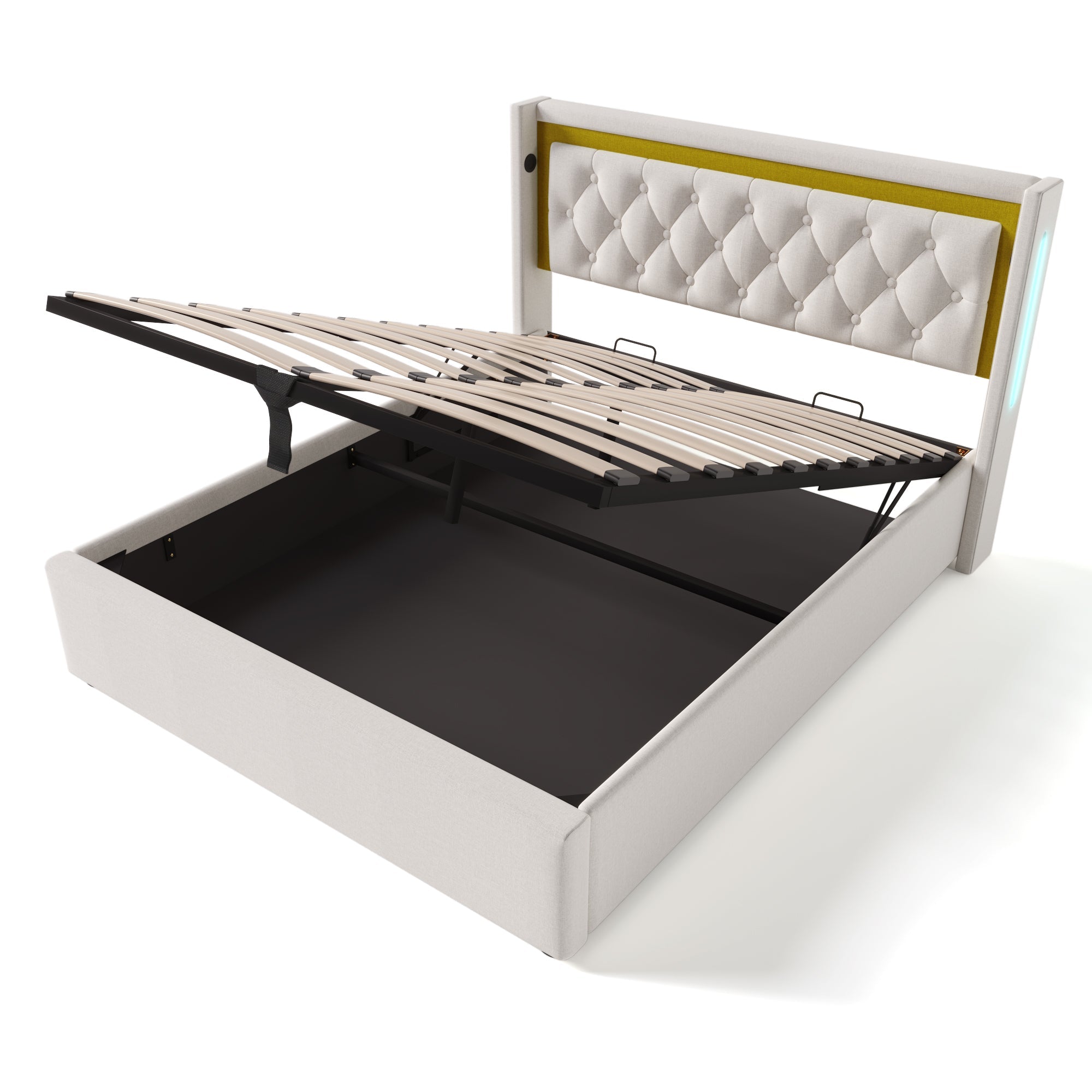 Logidon LED gestoffeerd bed beige 160x200 tweepersoonsbed met opbergruimte USB Type-C