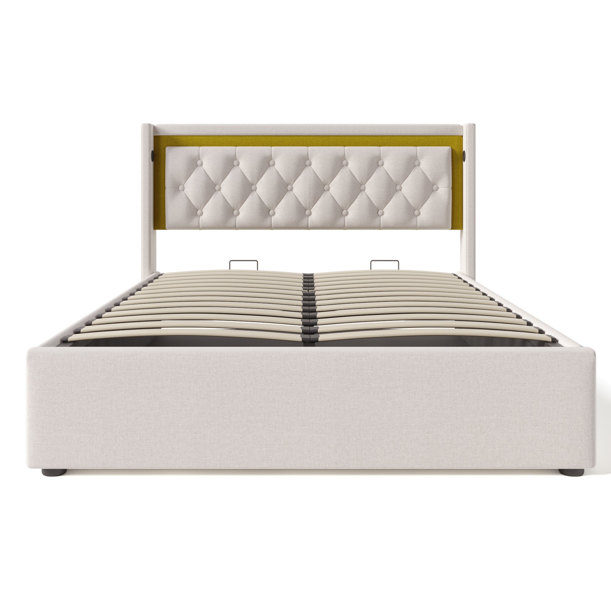 Logidon gestoffeerd bed 140x200 LED bedbox USB-C oplaadfunctie beige