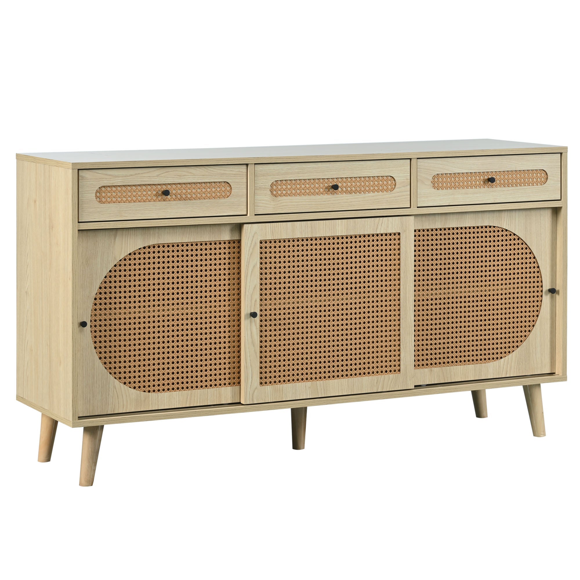 Logidon dressoir 140 cm Eikhout met PE kunststof rotan deuren