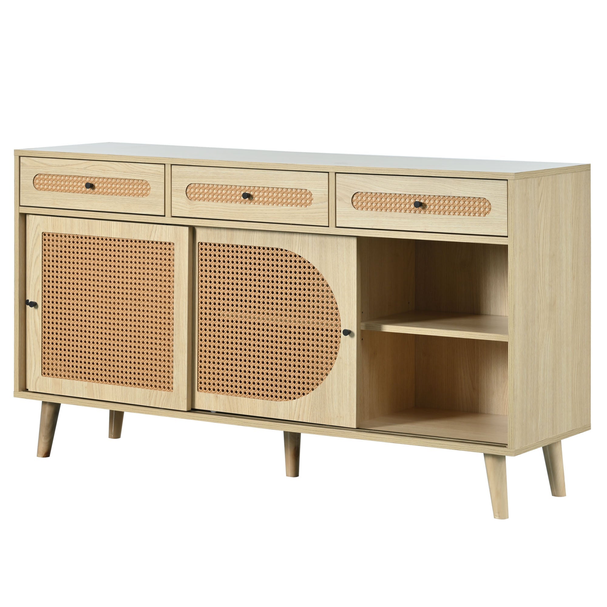 Logidon dressoir 140 cm Eikhout met PE kunststof rotan deuren