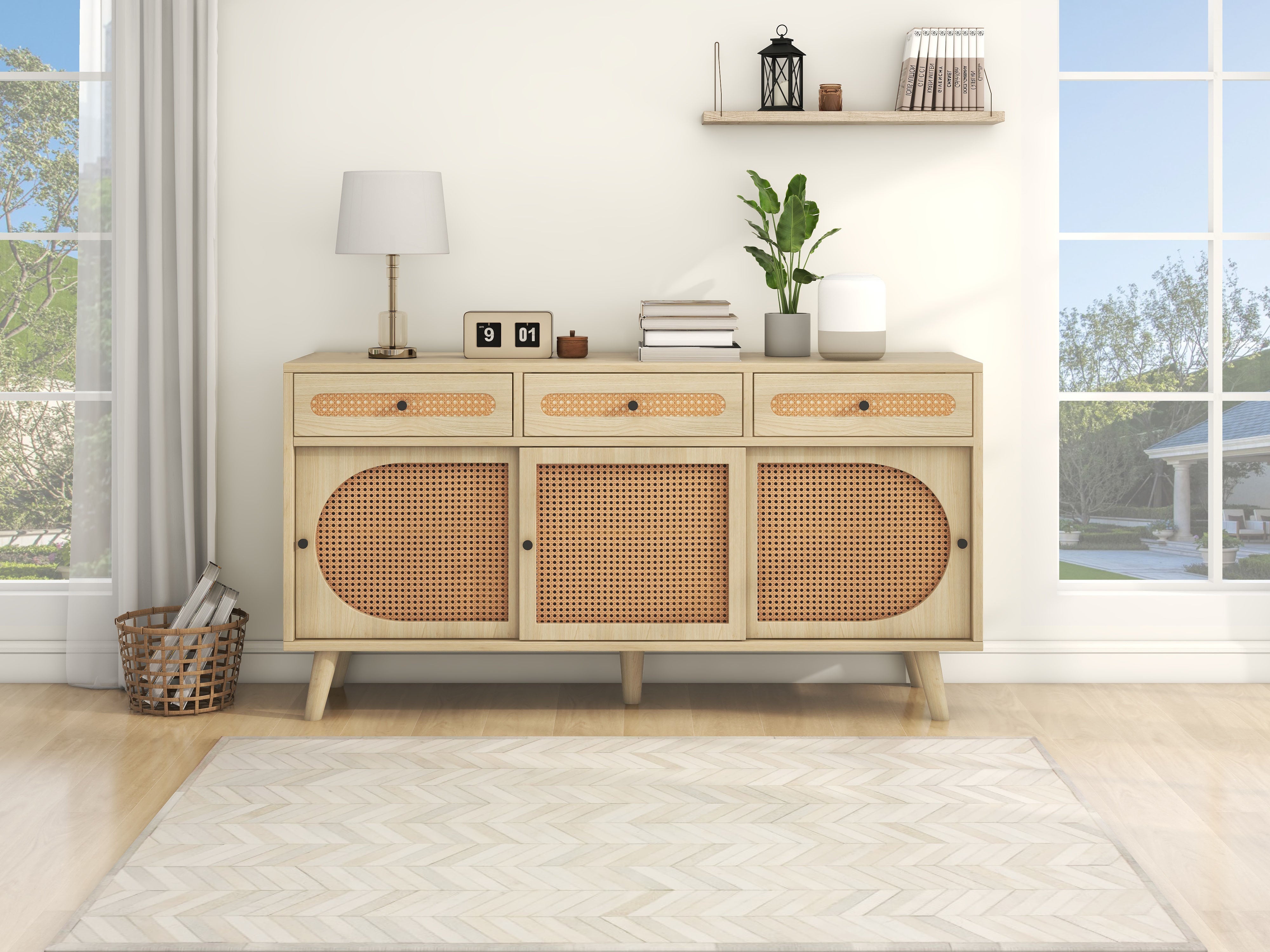 Logidon dressoir 140 cm Eikhout met PE kunststof rotan deuren