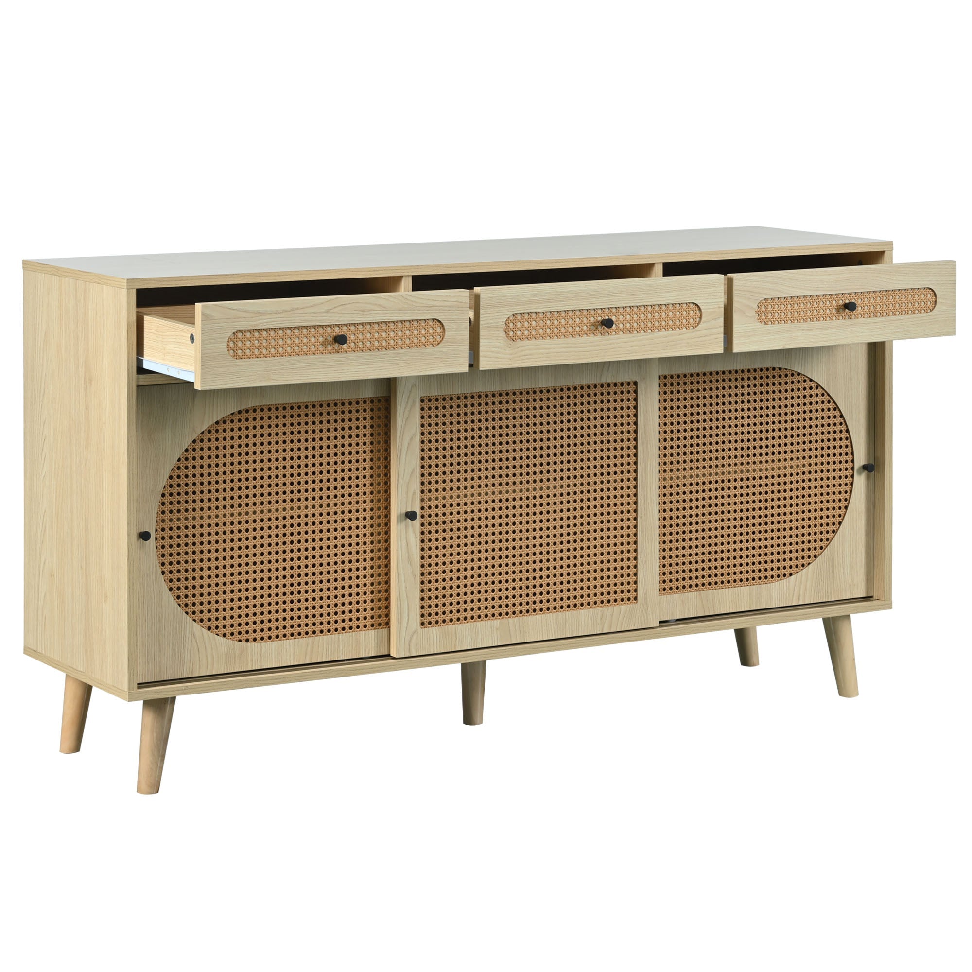 Logidon dressoir 140 cm Eikhout met PE kunststof rotan deuren