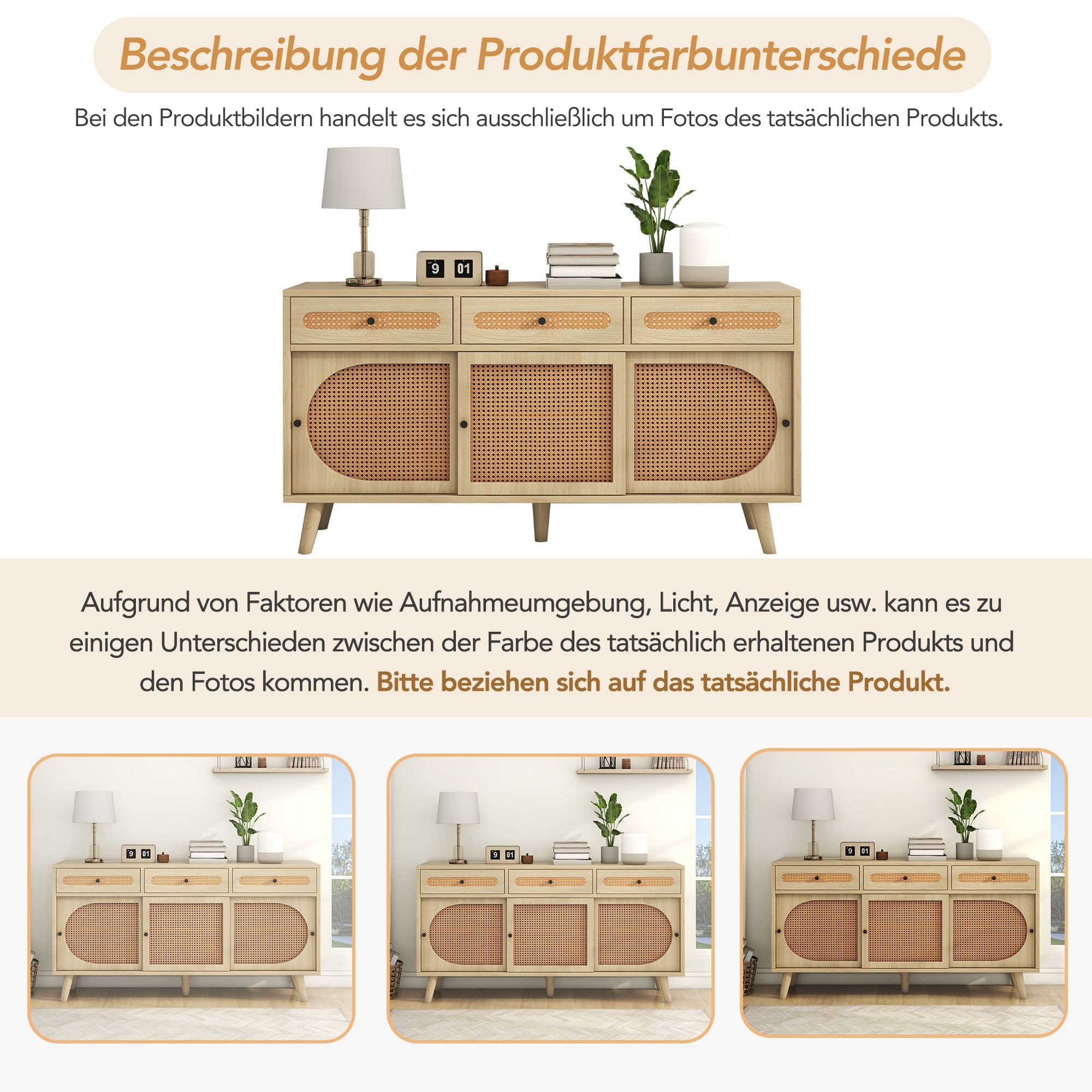 Logidon dressoir 140 cm Eikhout met PE kunststof rotan deuren