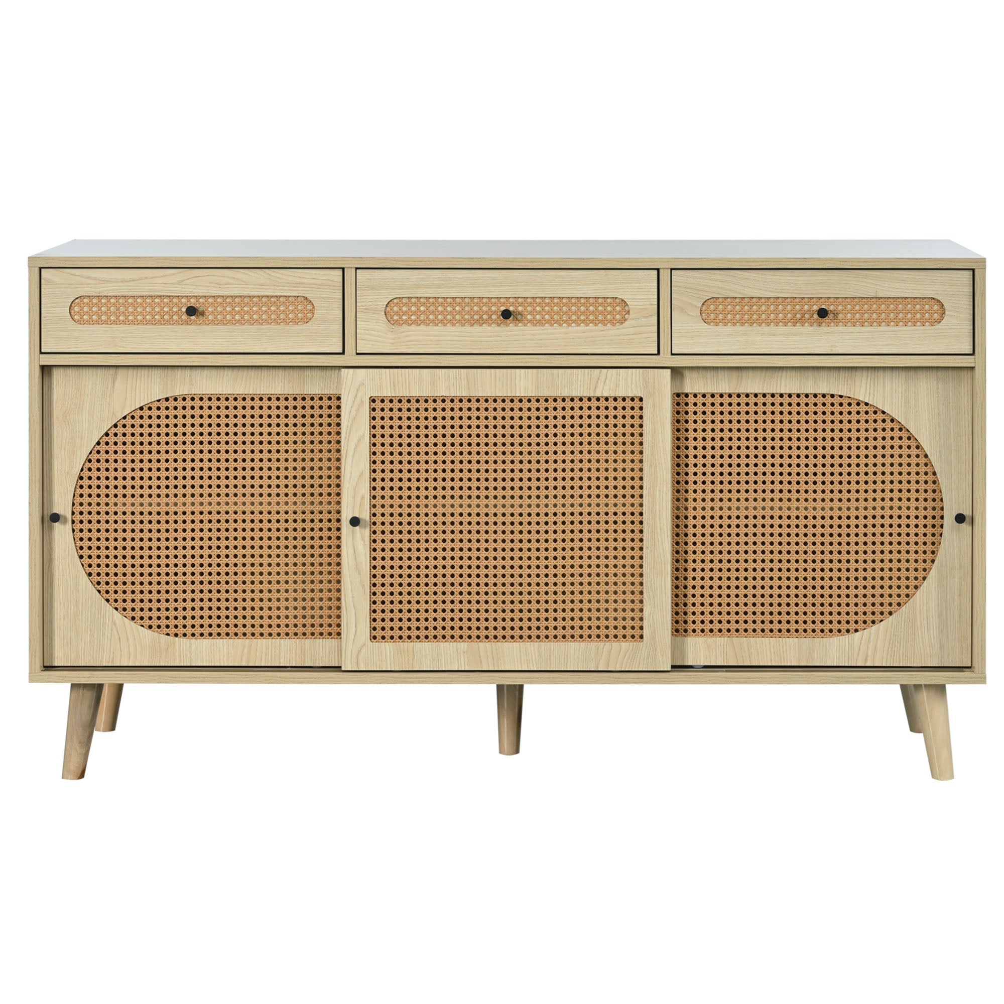 Logidon dressoir 140 cm Eikhout met PE kunststof rotan deuren