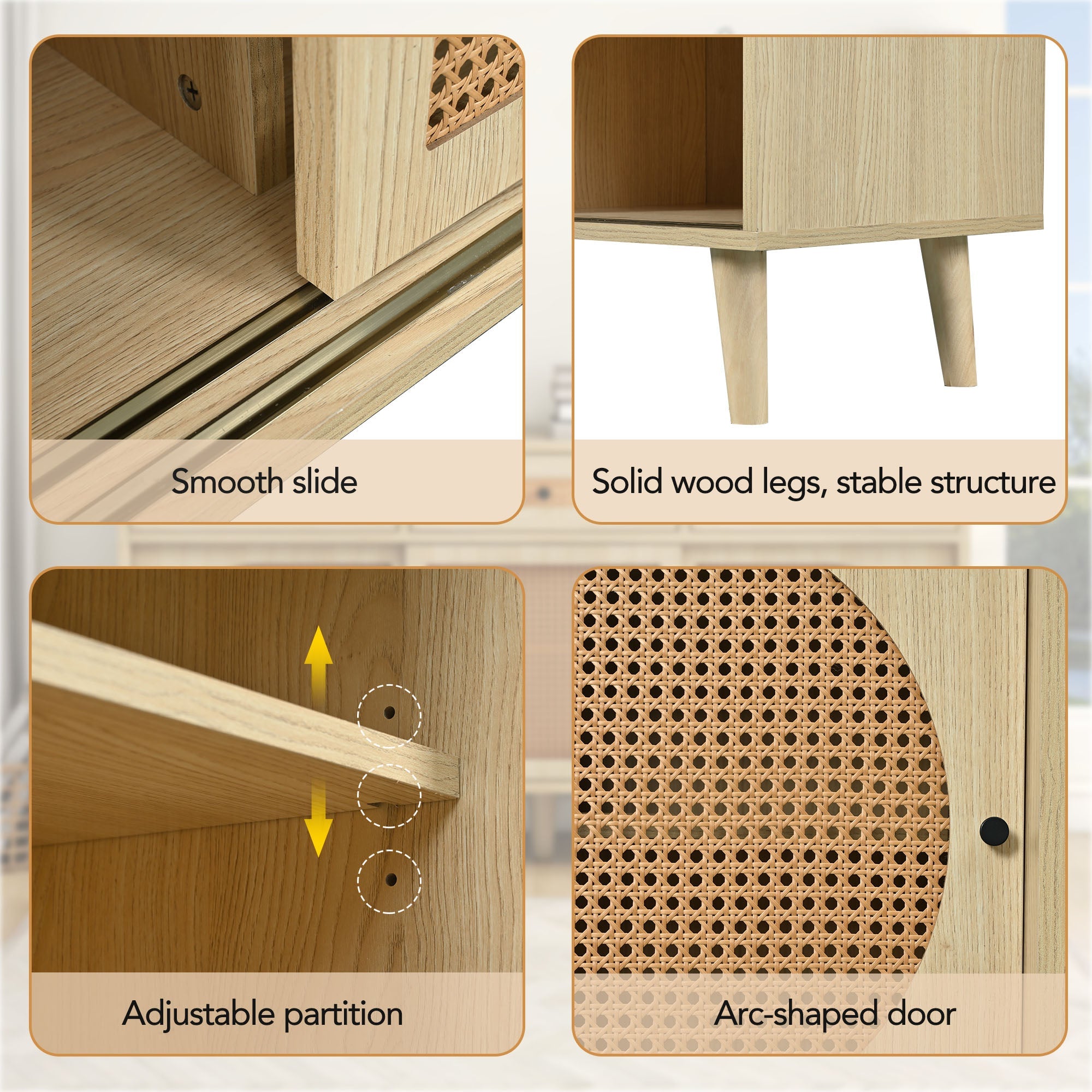 Logidon dressoir 140 cm Eikhout met PE kunststof rotan deuren