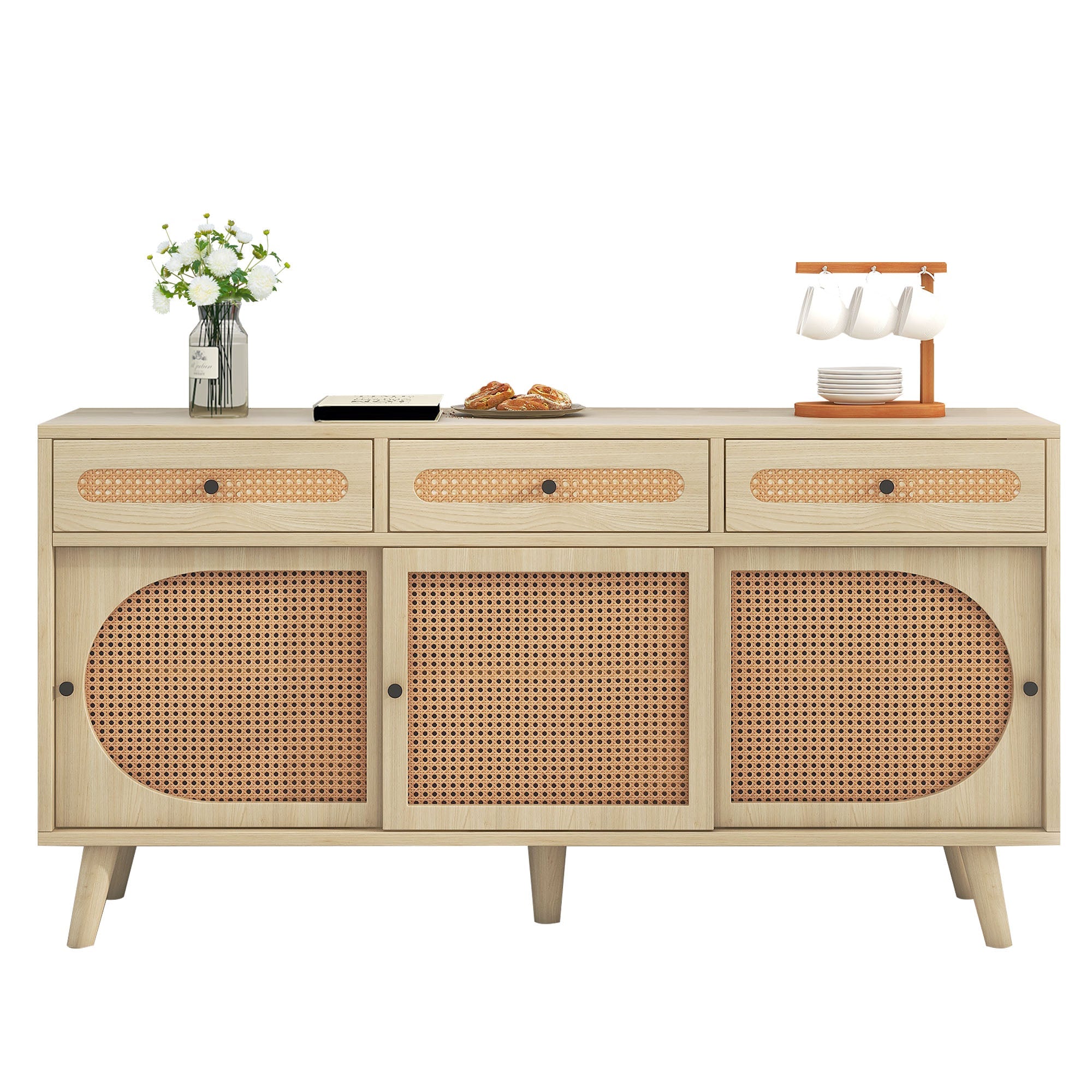 Logidon dressoir 140 cm Eikhout met PE kunststof rotan deuren