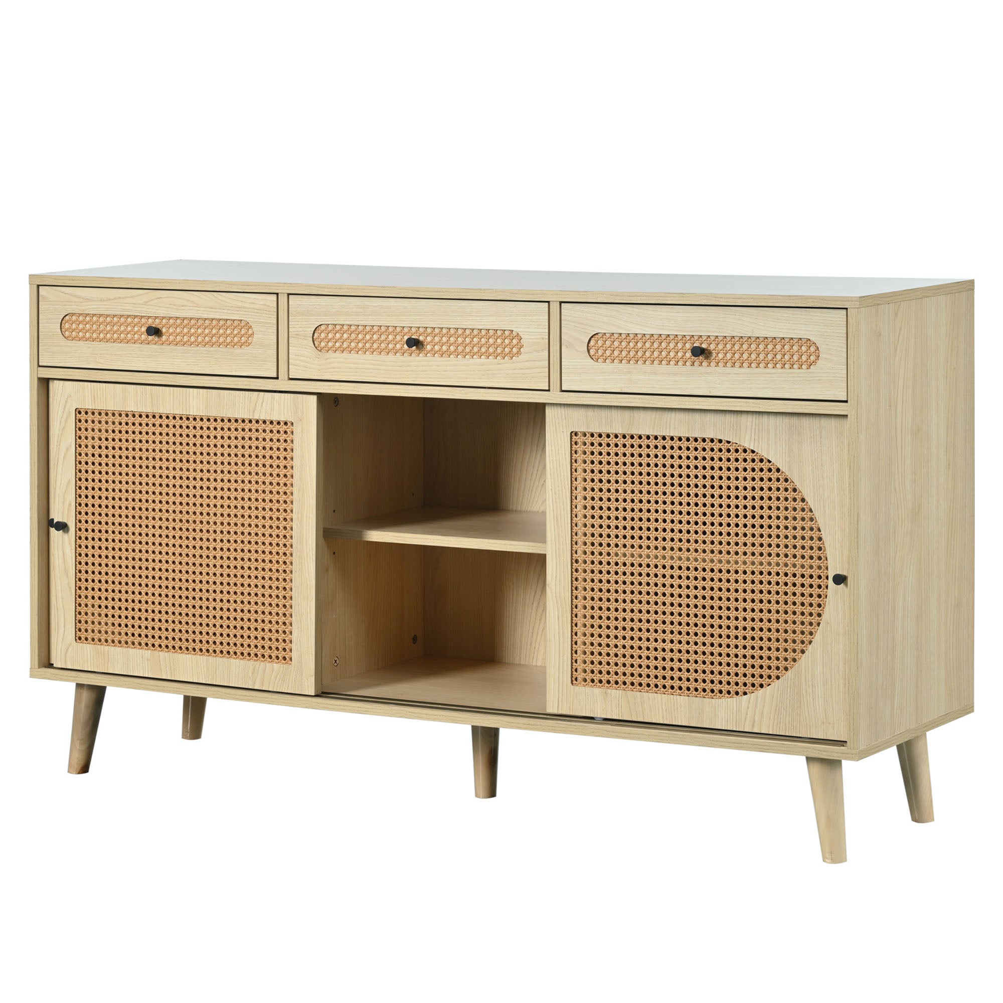Logidon dressoir 140 cm Eikhout met PE kunststof rotan deuren