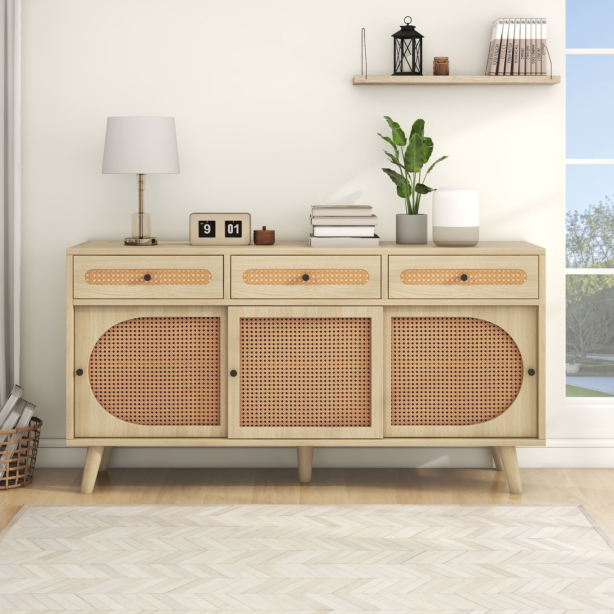 Logidon dressoir 140 cm Eikhout met PE kunststof rotan deuren