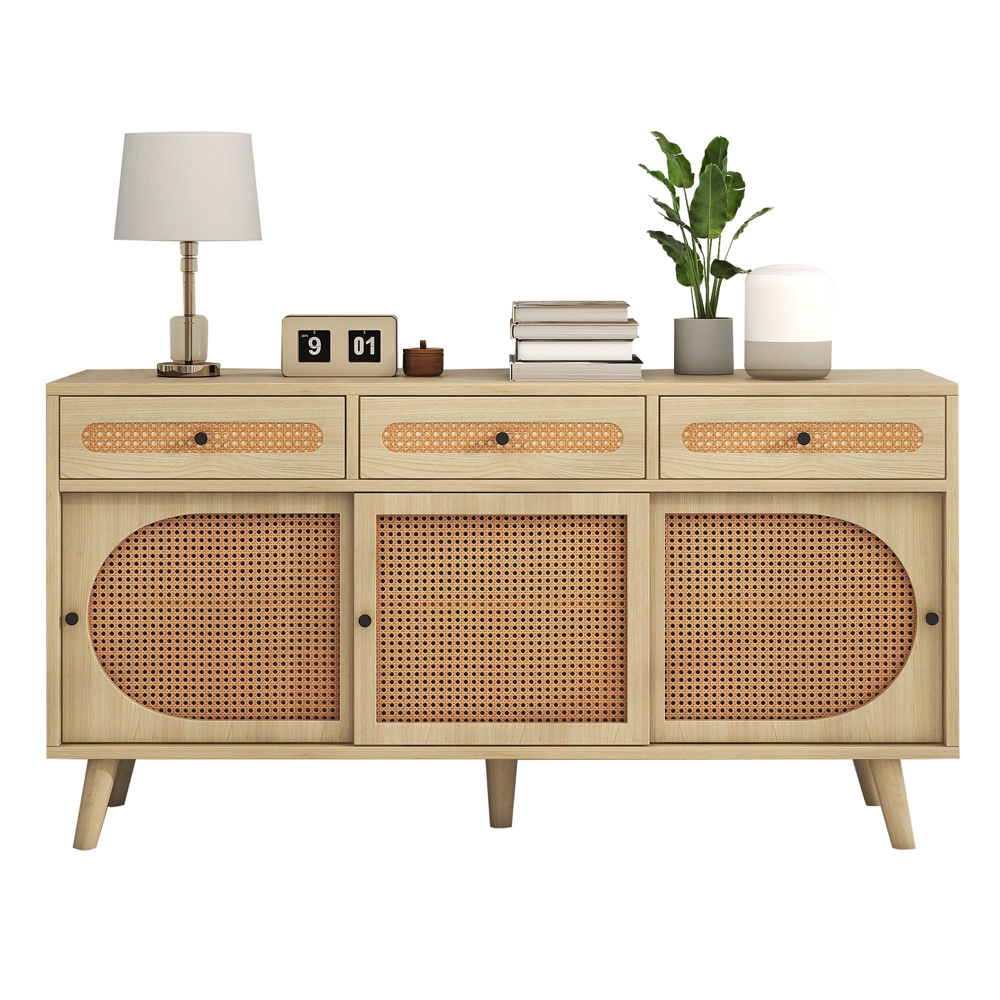Logidon dressoir 140 cm Eikhout met PE kunststof rotan deuren