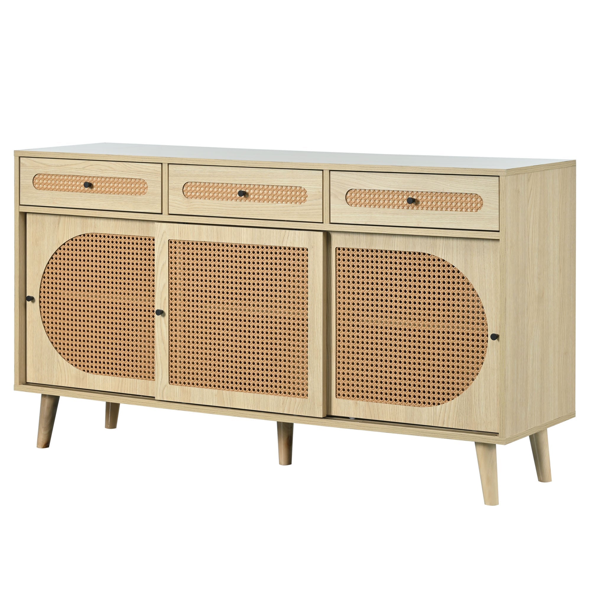 Logidon dressoir 140 cm Eikhout met PE kunststof rotan deuren
