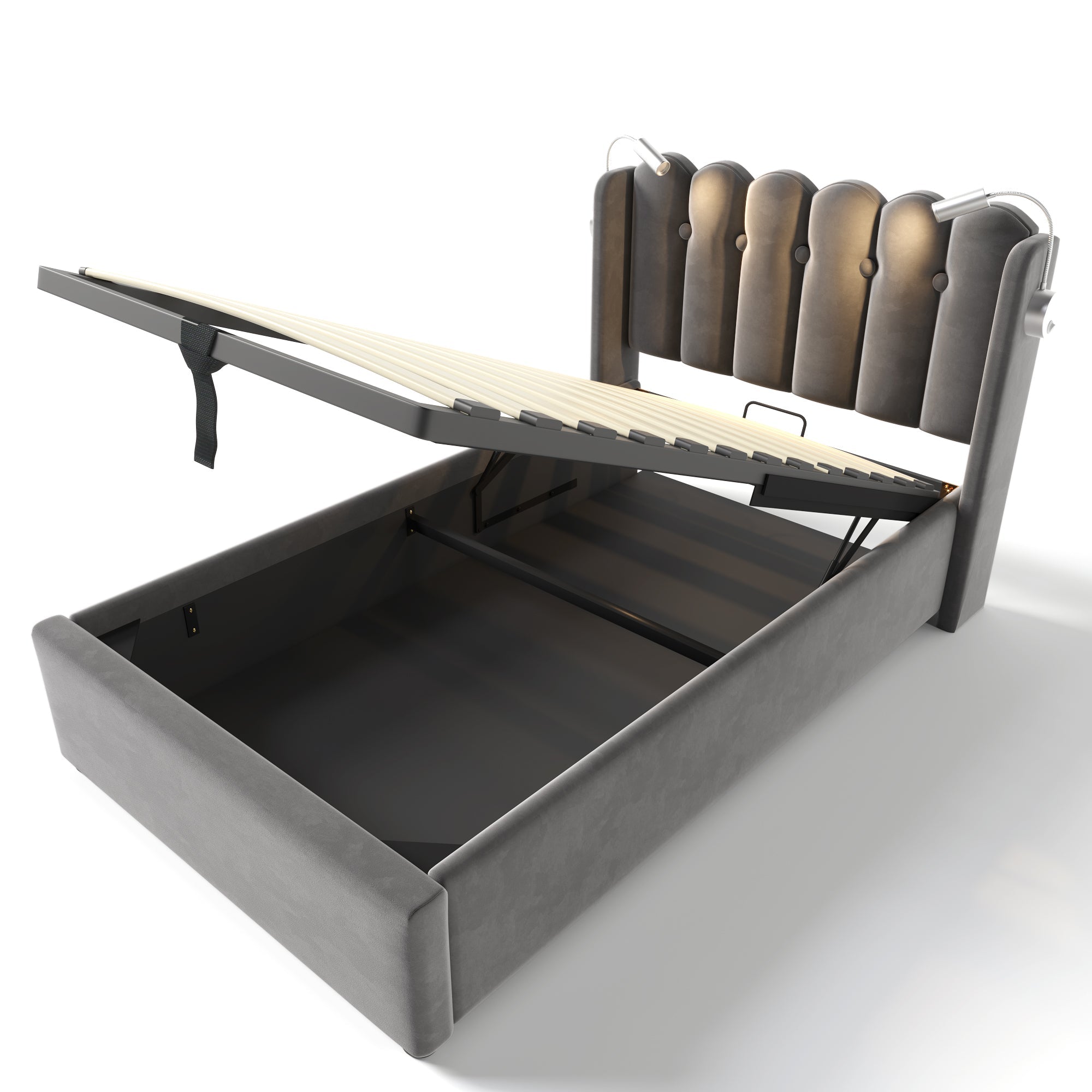 Logidon gestoffeerd bed 90x200 fluweelgrijs met leeslamp oplaadfunctie
