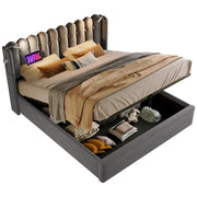 Logidon gestoffeerd bed 160x200 grijs fluweel met leeslampje USB oplaadfunctie