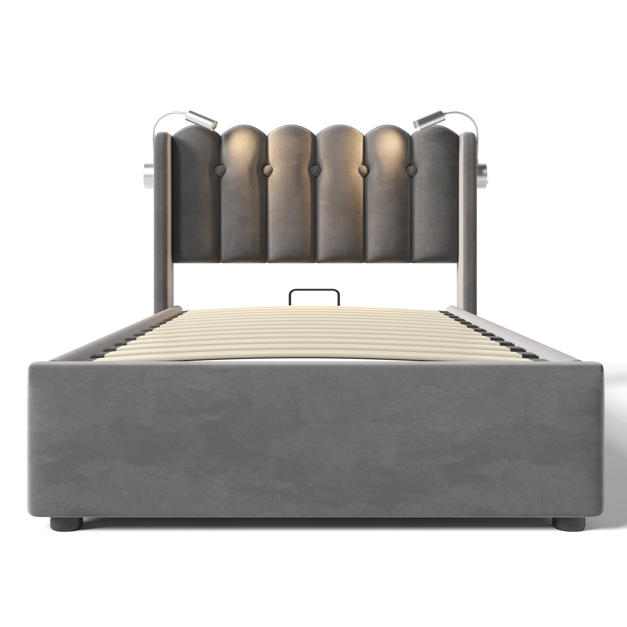 Logidon gestoffeerd bed 90x200 fluweelgrijs met leeslamp oplaadfunctie