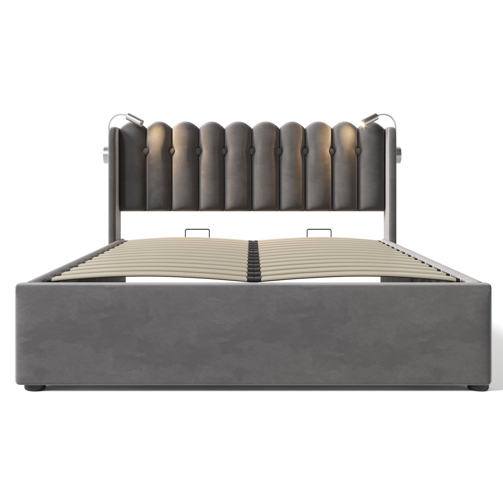 Logidon upholstered bed 140x200 gray with reading light and charging function