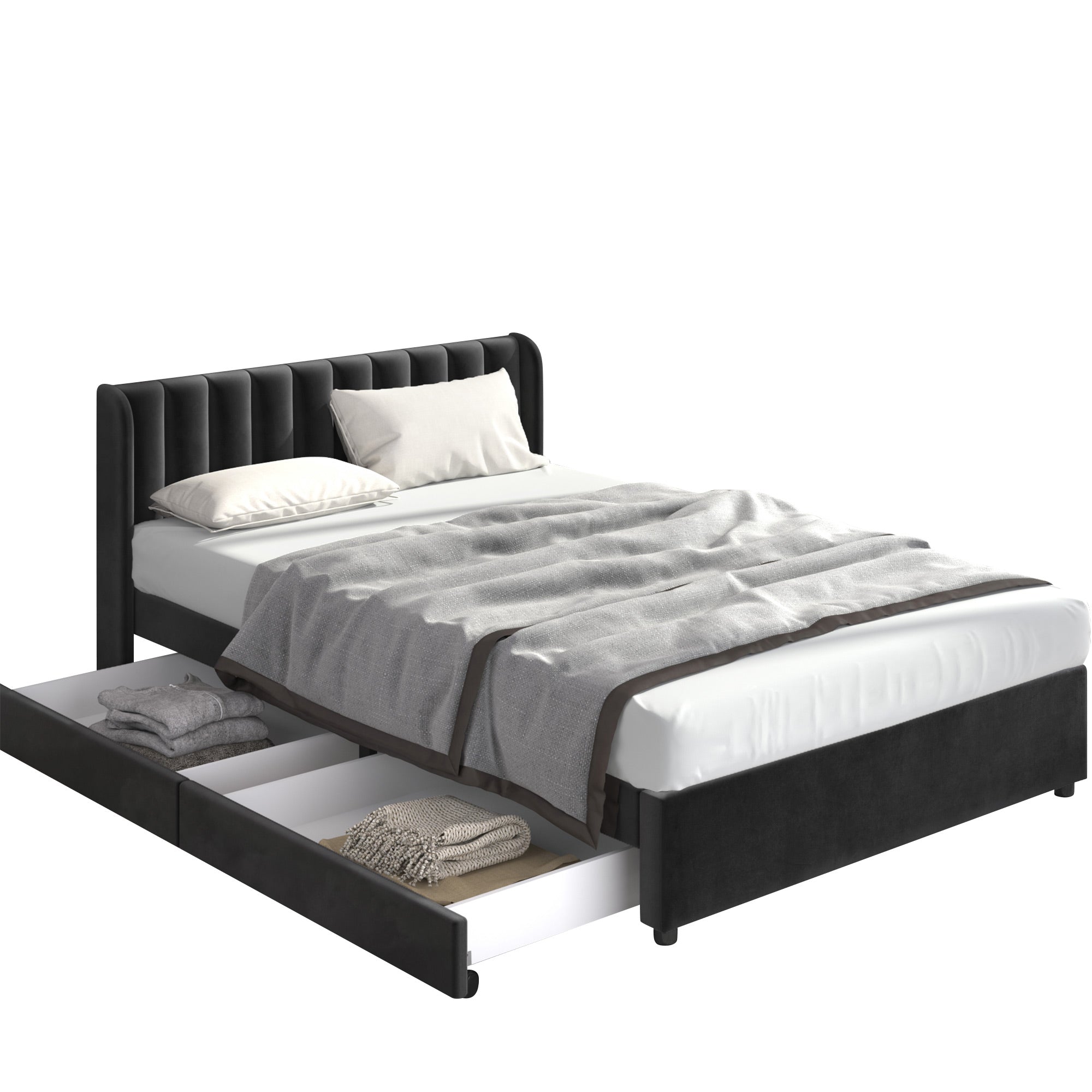 Logidon gestoffeerd bed 180x200 cm fluweel met lattenbodem 2 lades zwart