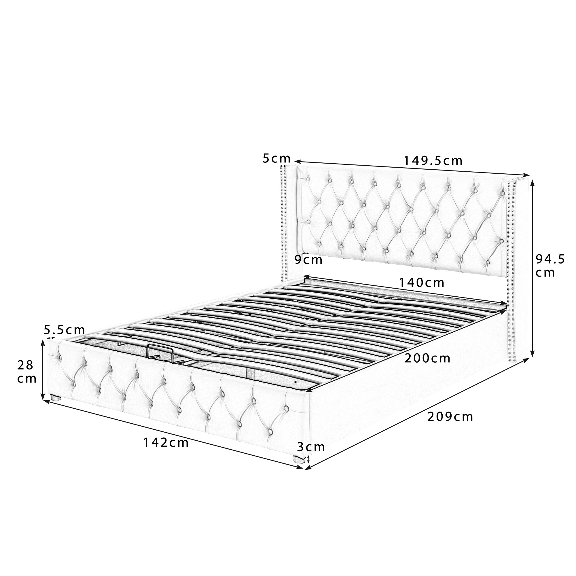 Logidon gestoffeerd bed 140x200 beige fluwelen hoes met opbergruimte