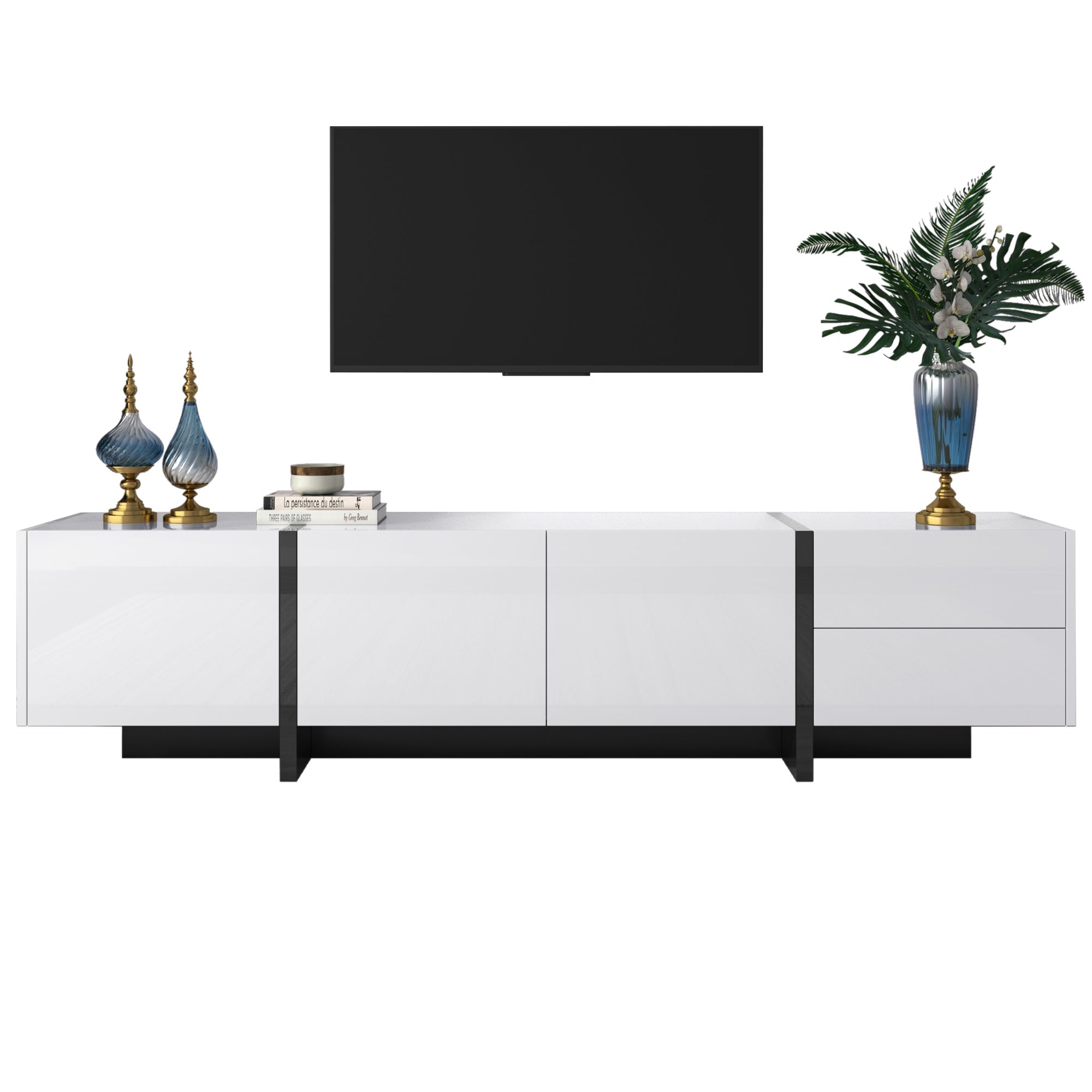 Logidon TV-meubel modern lowboard hoogglans wit zwarte accenten