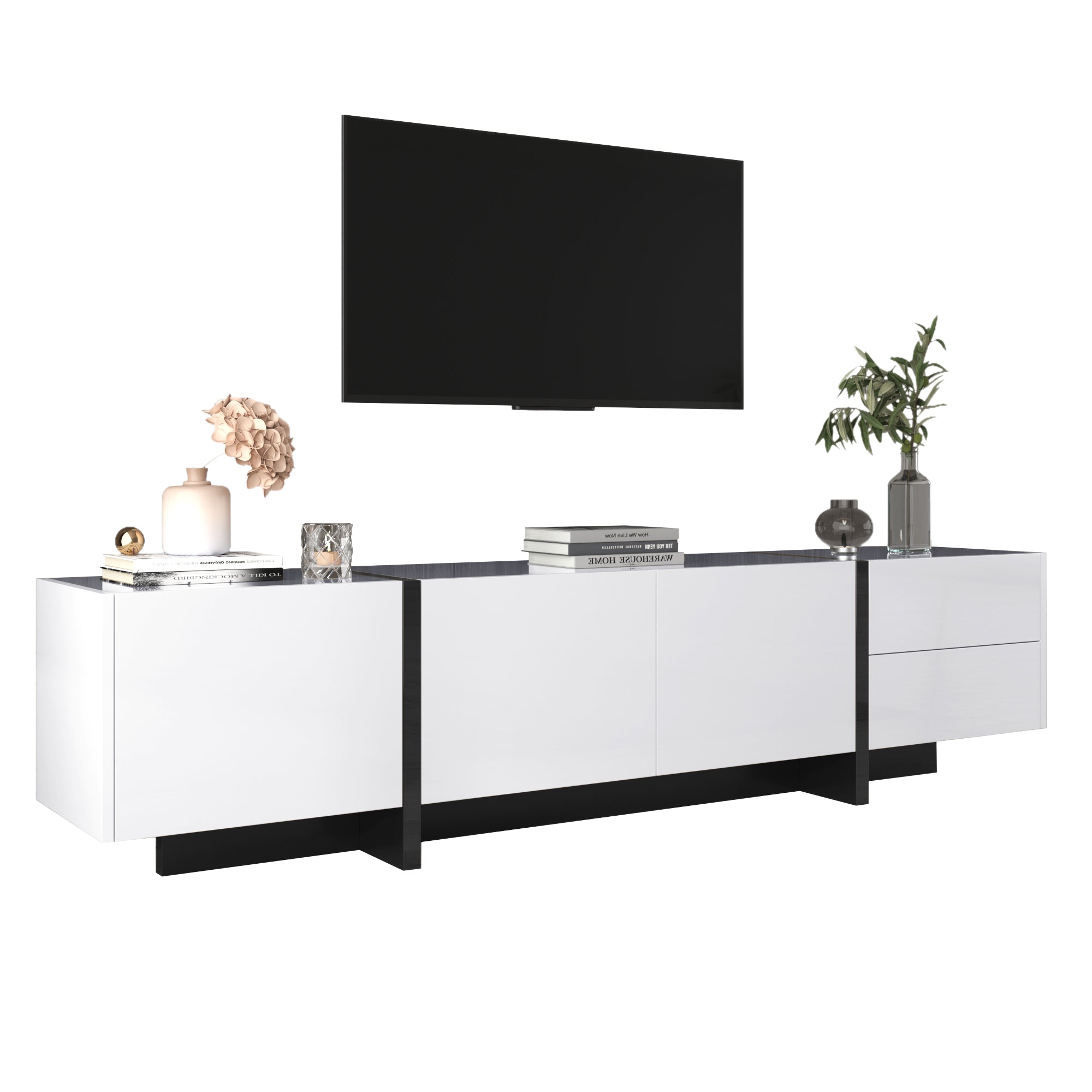 Logidon TV-meubel modern lowboard hoogglans wit zwarte accenten