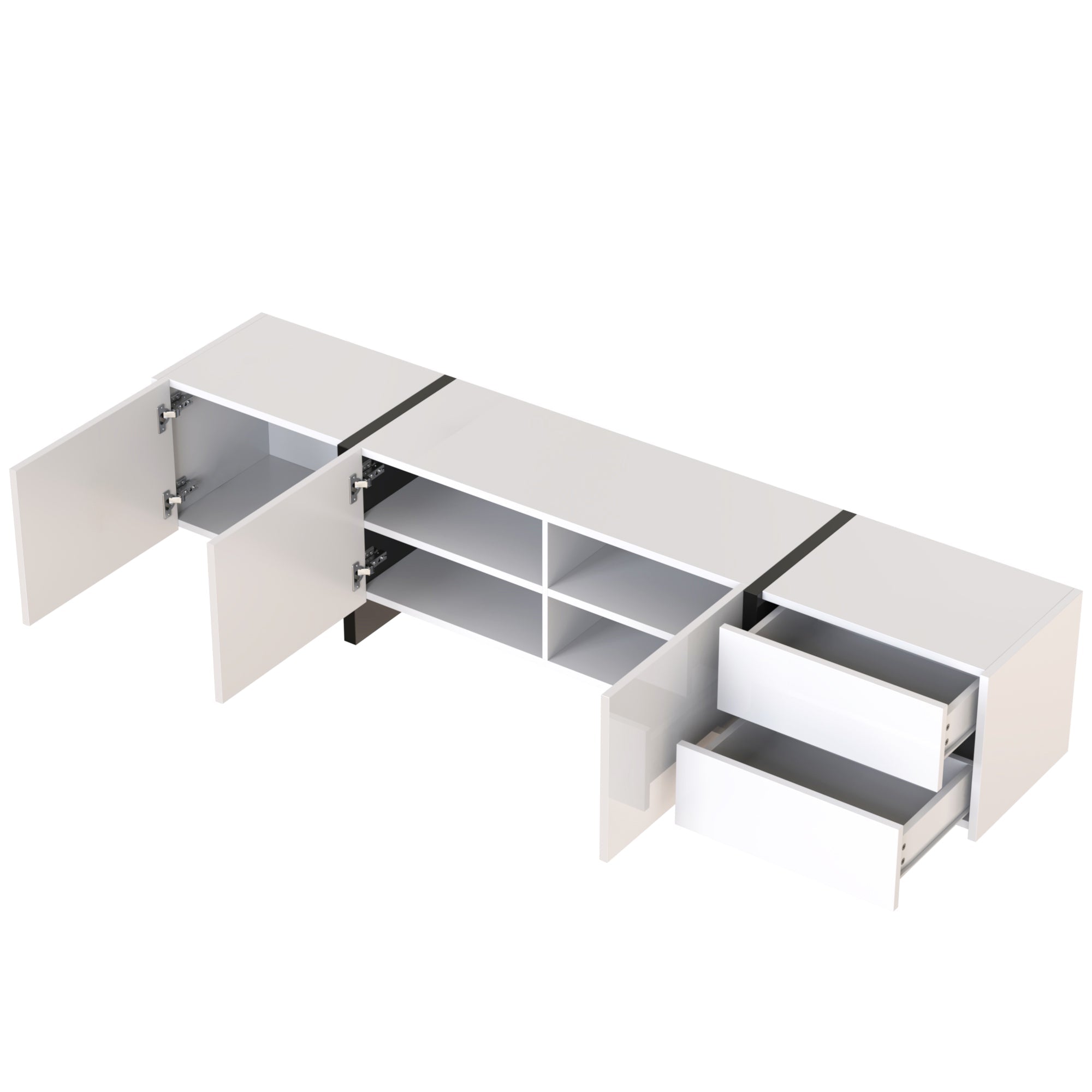 Logidon TV-meubel modern lowboard hoogglans wit zwarte accenten