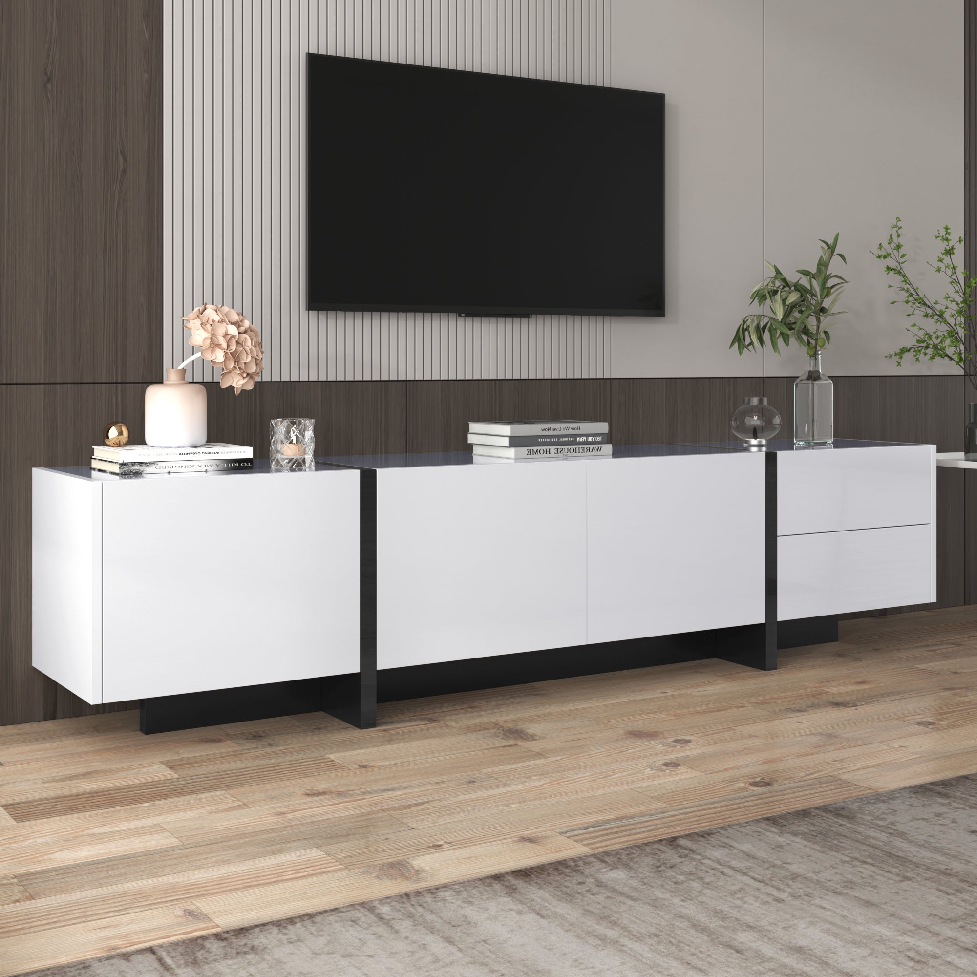 Logidon TV-meubel modern lowboard hoogglans wit zwarte accenten
