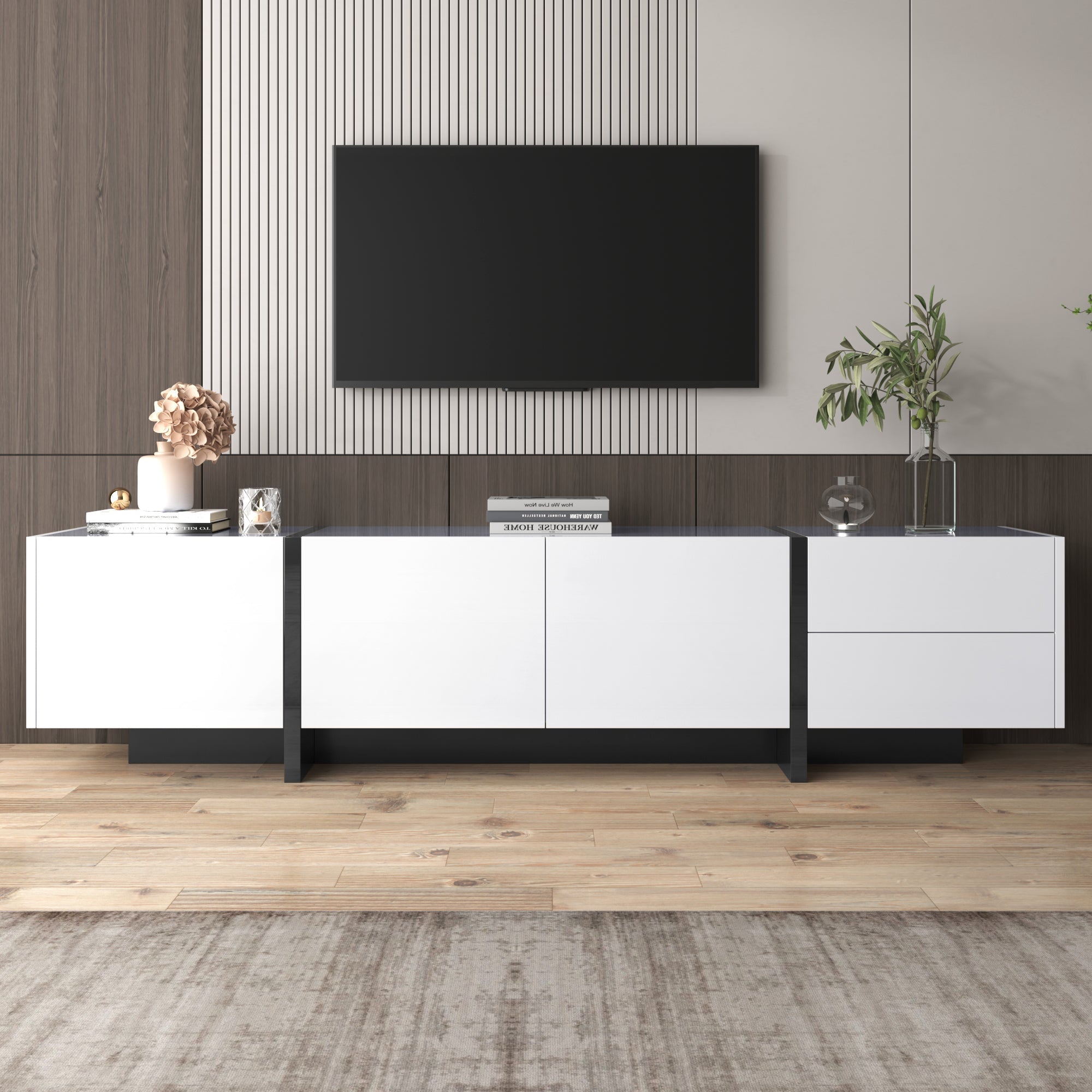 Logidon TV-meubel modern lowboard hoogglans wit zwarte accenten