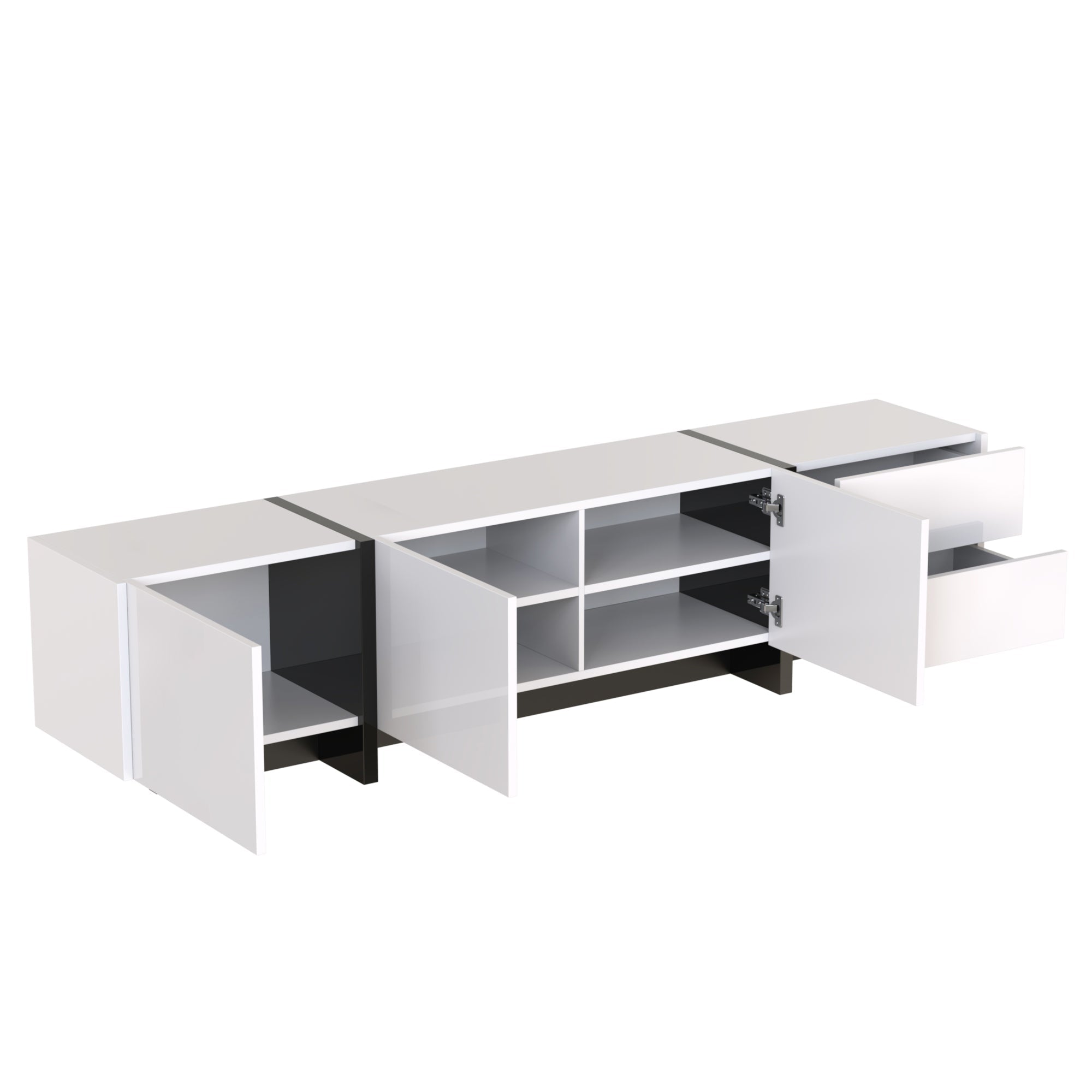 Logidon TV-meubel modern lowboard hoogglans wit zwarte accenten