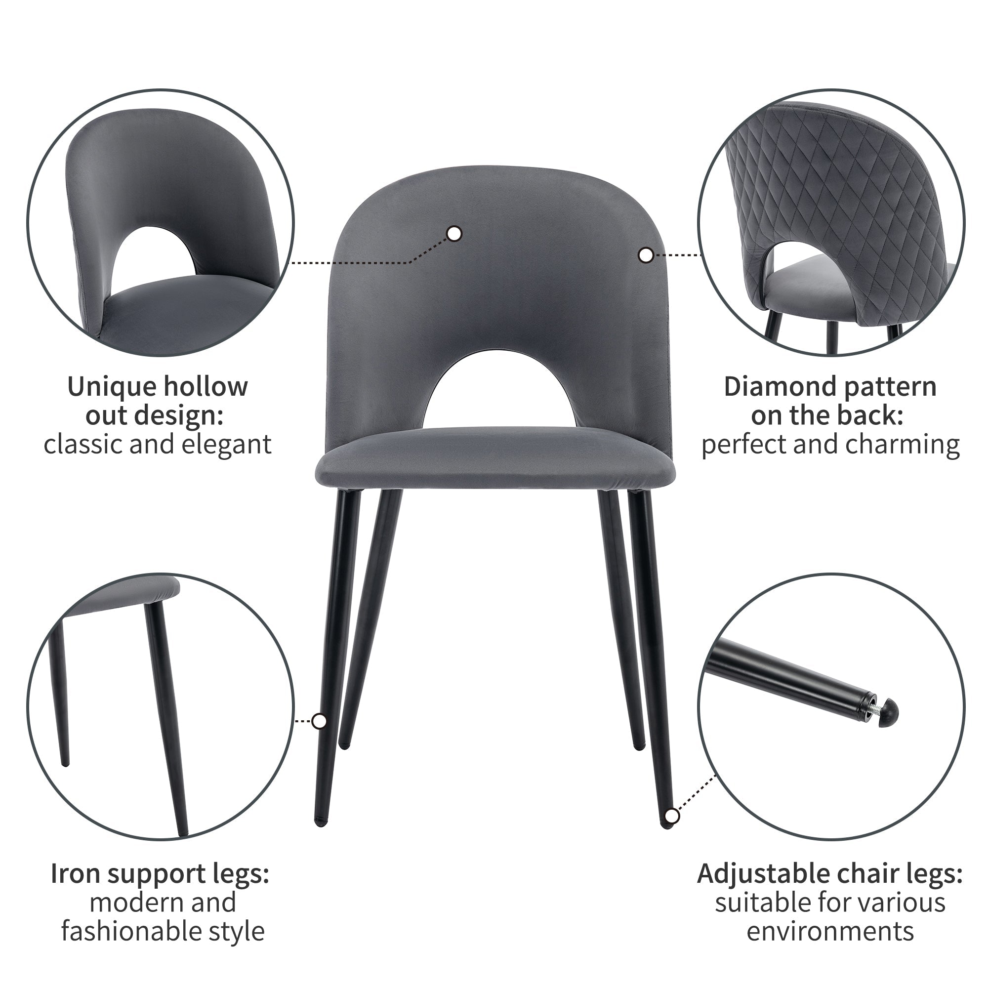 Logidon eettafel stoelenset 6 fluweel grijze design stoelen rugleuning