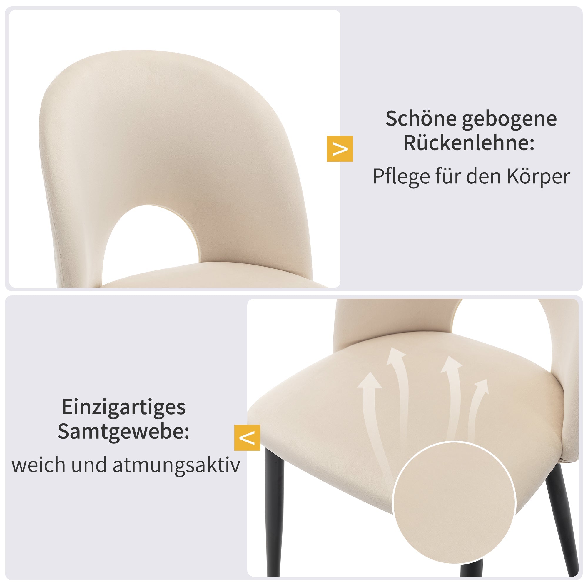 Logidon Dining Chair Set of 2 Beige Velvet with Padded Backrest