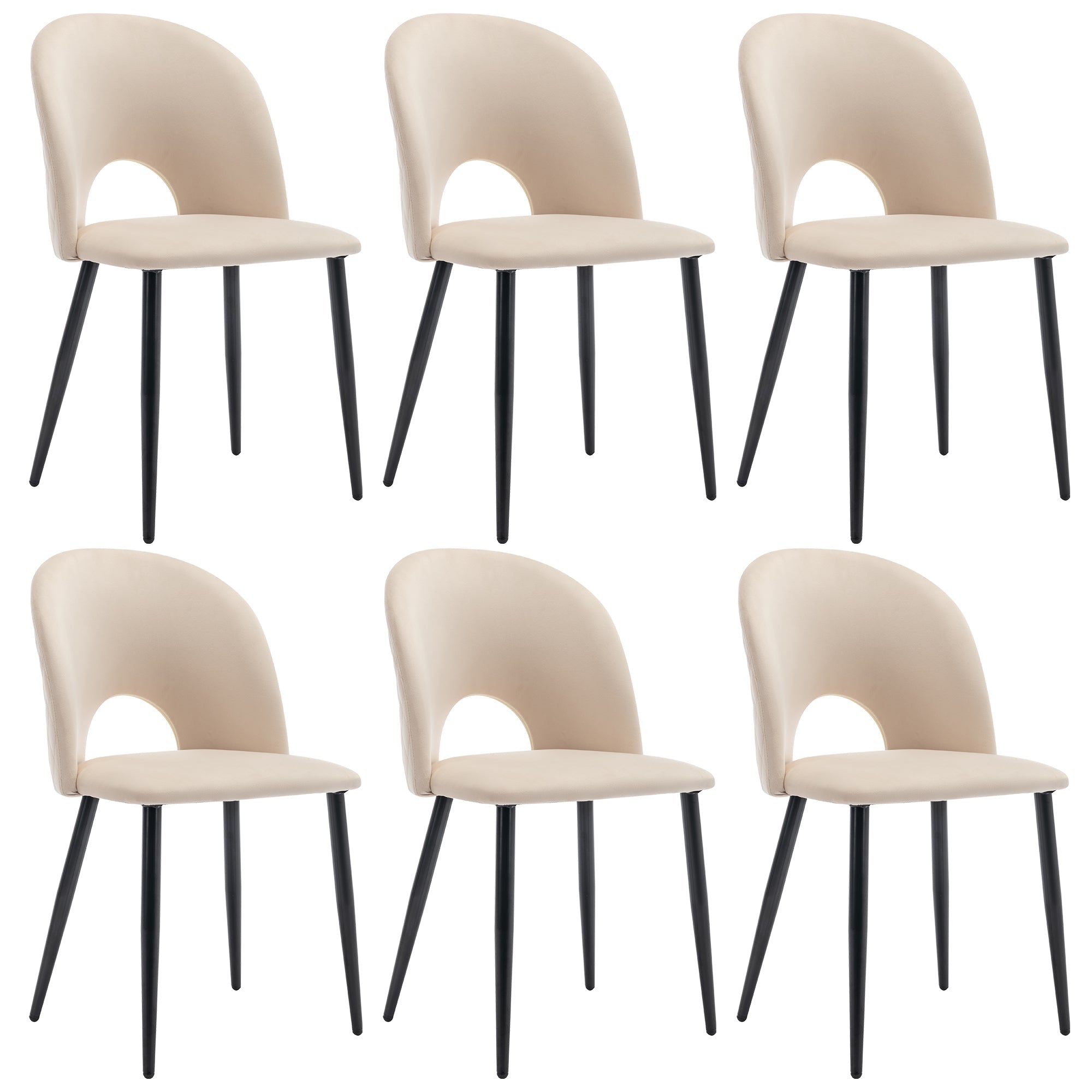 Logidon Dining Room Chairs Beige Velvet Set of 6 with Backrest