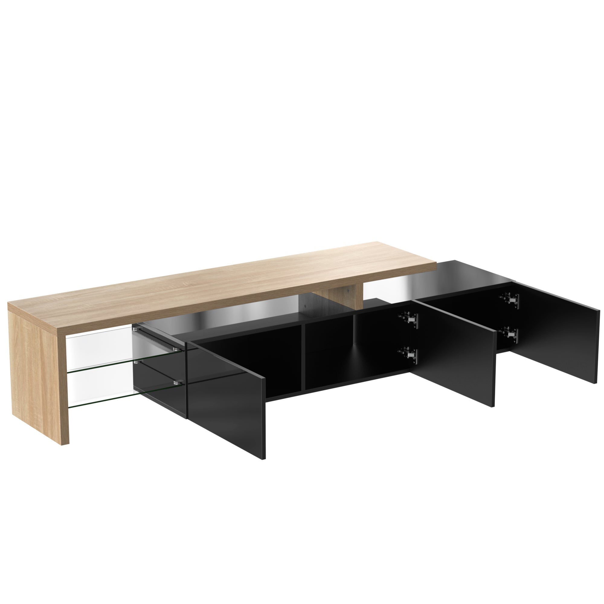 Logidon Modern TV-meubel 197,5 centimeter hoogglans zwarte LED-verlichting