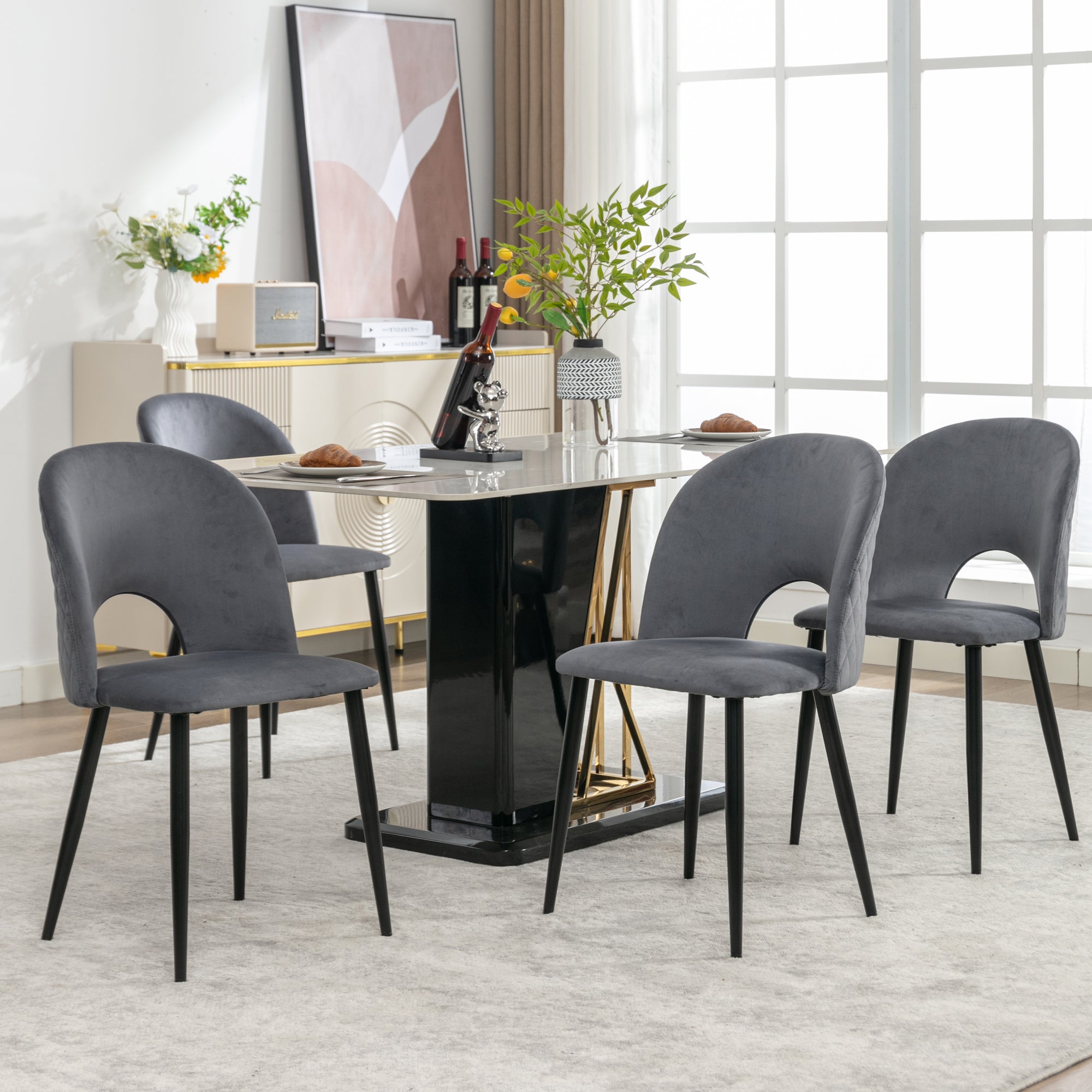 Logidon dining chair velvet gray with diamond pattern back