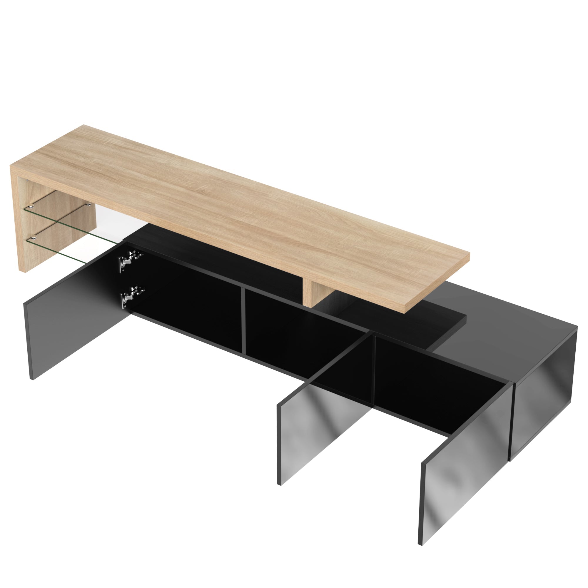 Logidon Modern TV-meubel 197,5 centimeter hoogglans zwarte LED-verlichting