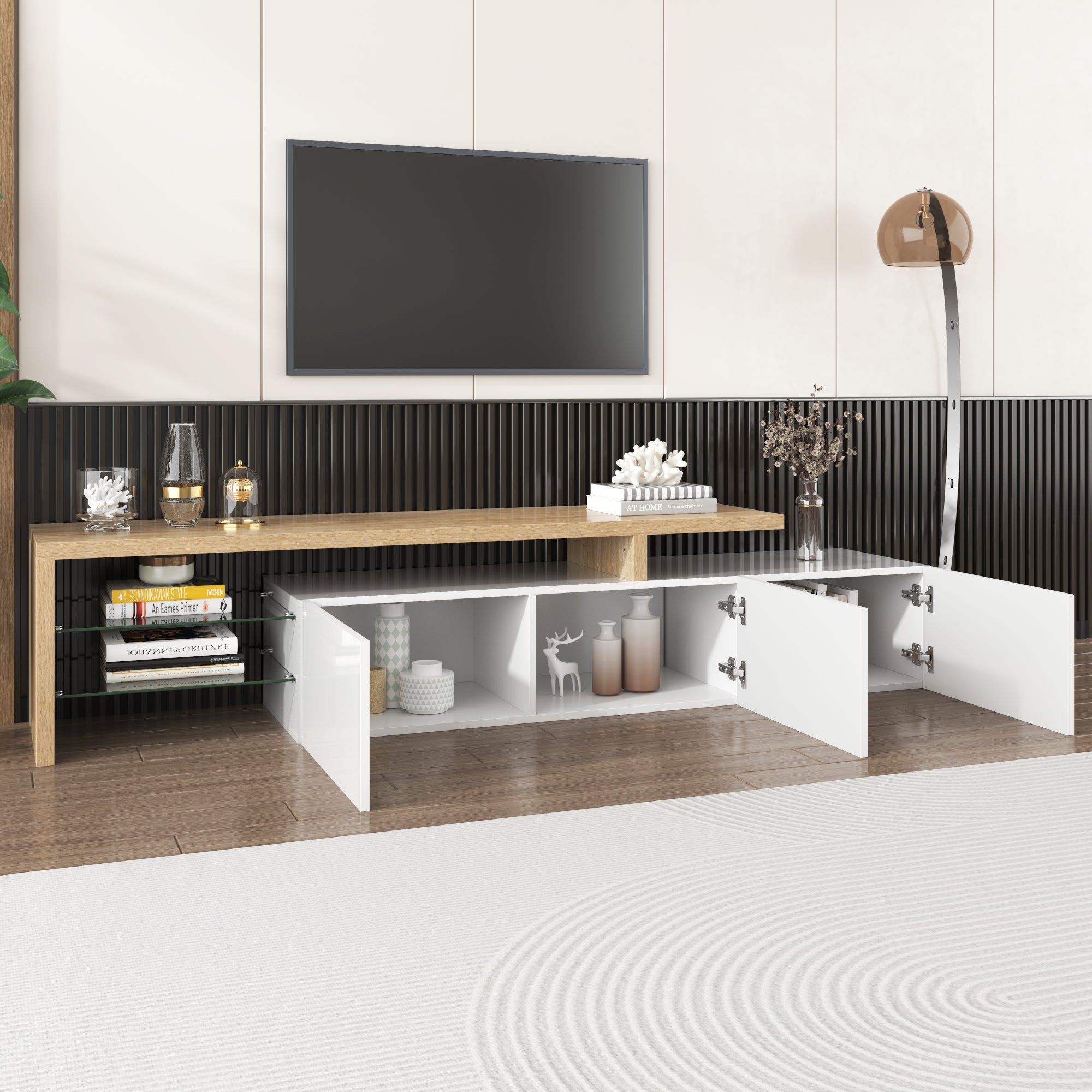 Logidon TV-meubel modern design hoogglans wit houtlook LED