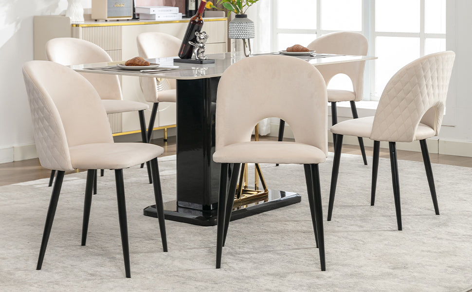 Logidon Eetkamerstoelen Beige Fluweel Set van 6 met Rugleuning